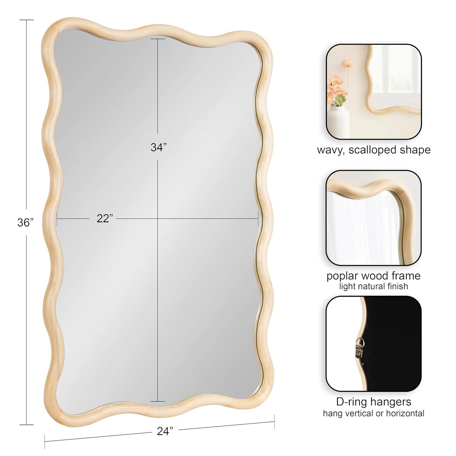 Kate & Laurel All Things Decor 24"x36" Talma Scalloped Rectangle Wall Mirror Natural