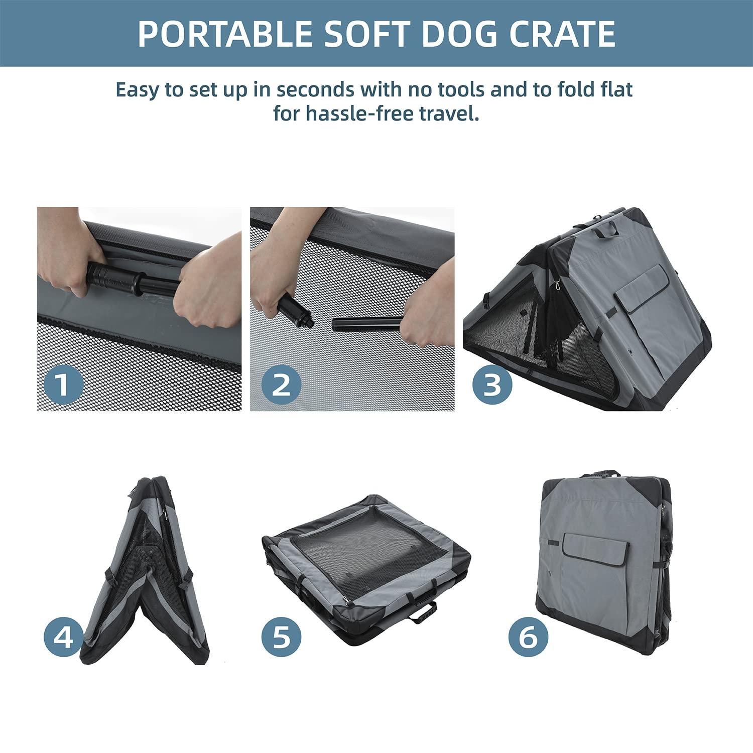 Pettycare 42 Inch Collapsible Foldable Soft Dog Kennel with Chew Proof Mesh Windows, Indoor & Outdoor Travel Dog Crate