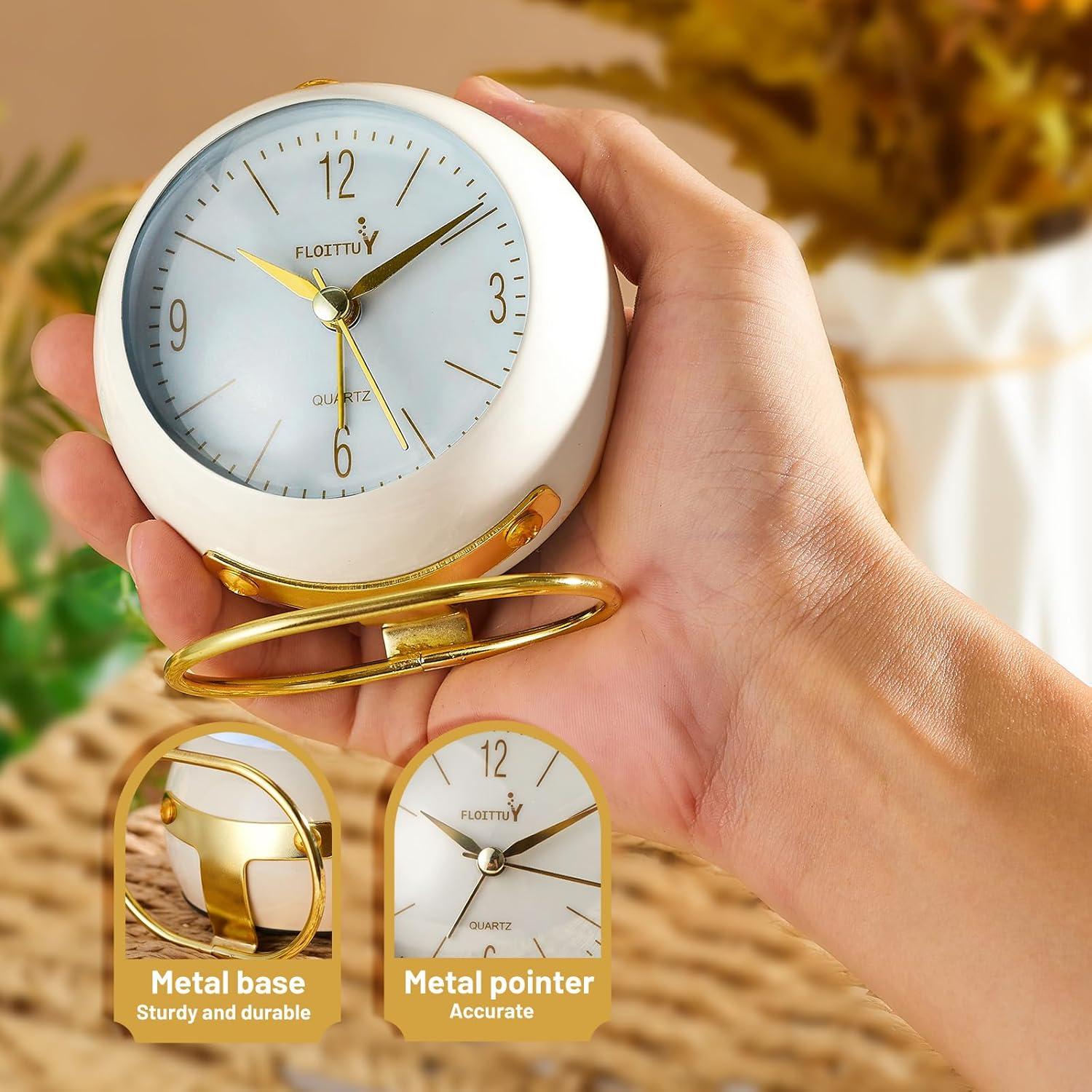 White and Gold Silent Analog Alarm Clock for Kids