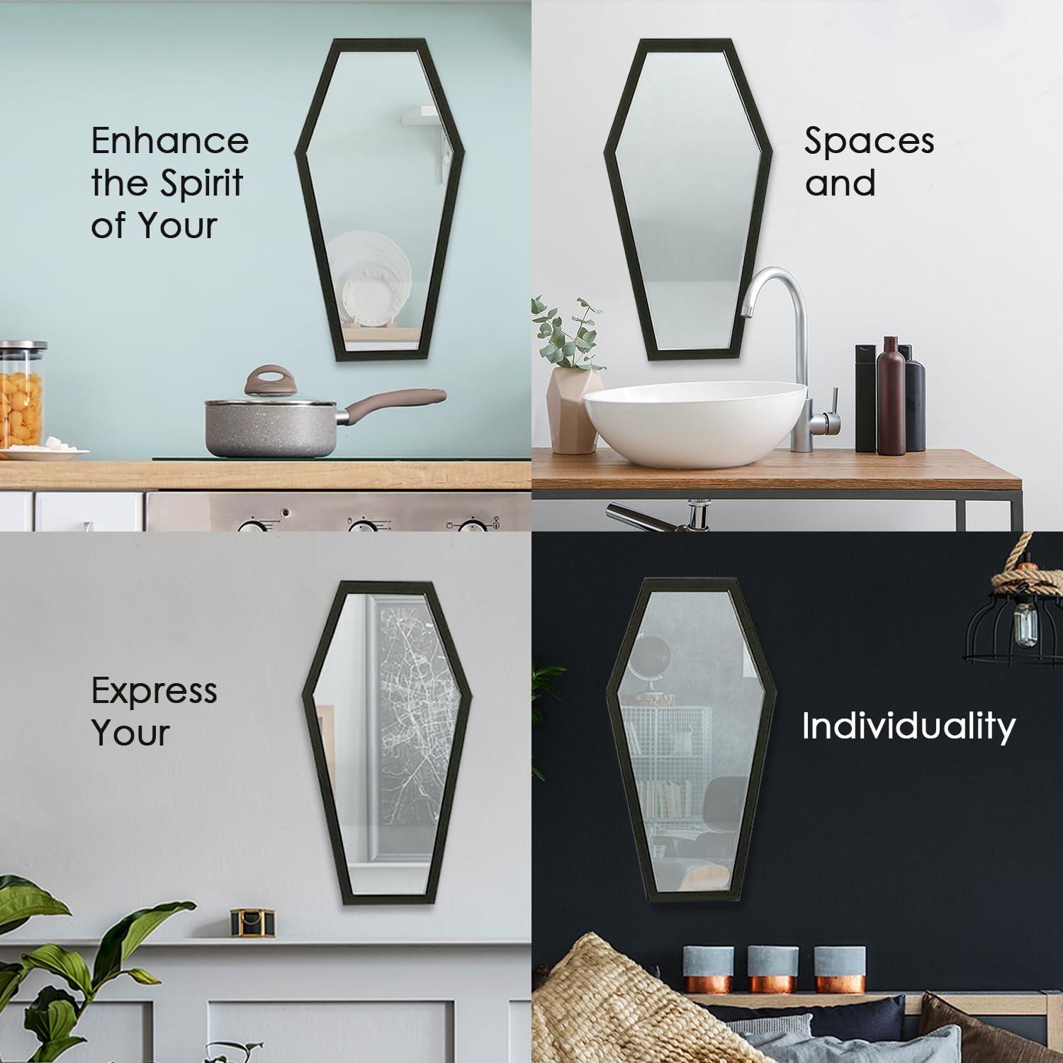 Coffin Mirror – 21 in., Decorative Mirror for Wall Decor, Living Room, Bedroom, Gifting, & More – Hang & Pair with a Coffin Shelf, & Witch Decor