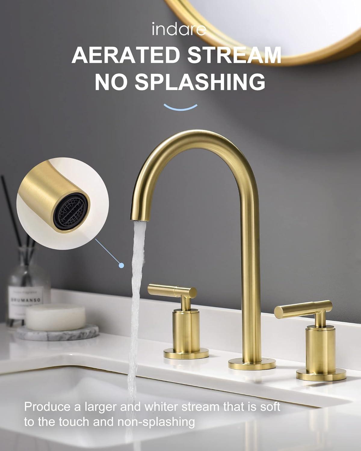 Brushed Gold Brass 3-Hole Bathroom Faucet with Pop-Up Drain