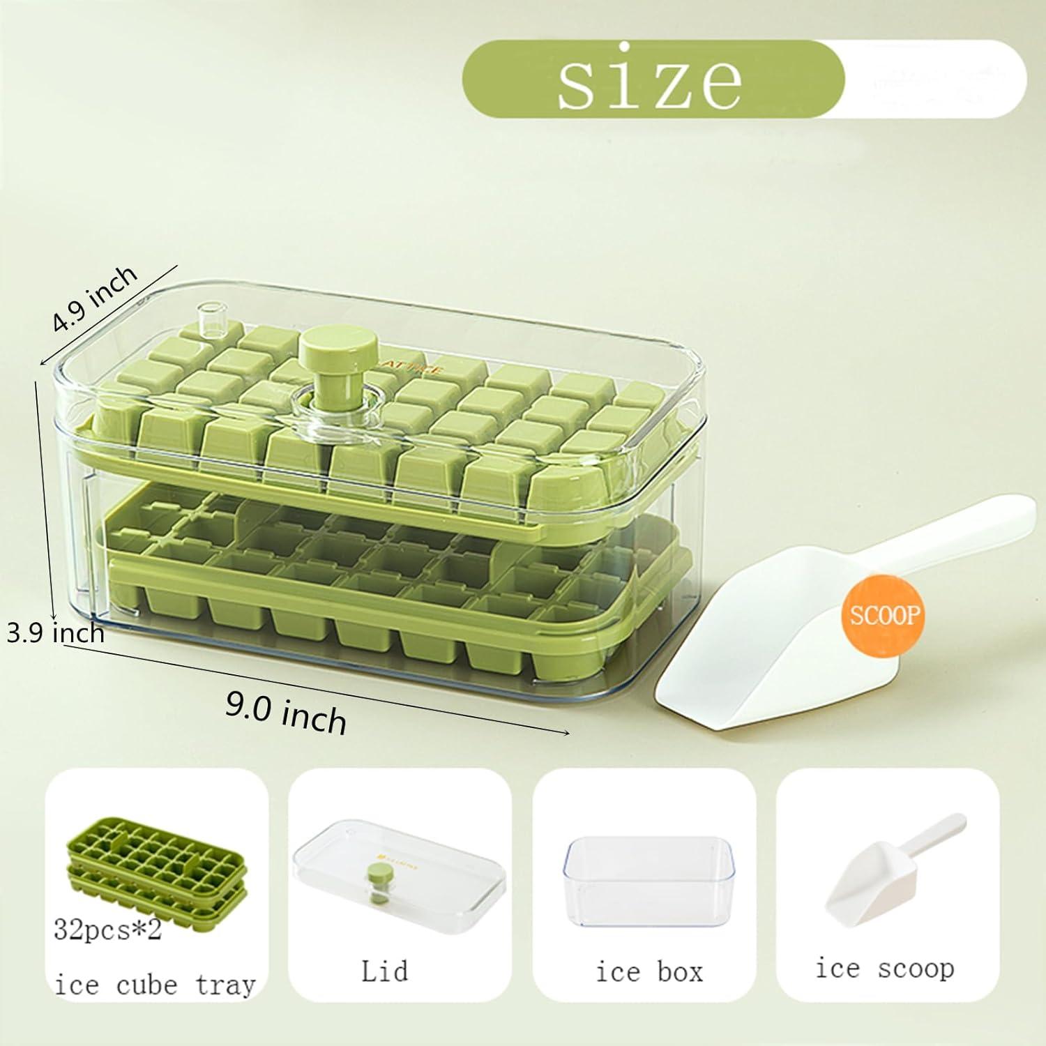 Green BPA-Free Ice Cube Tray with Lid and Bin, 2 Pack