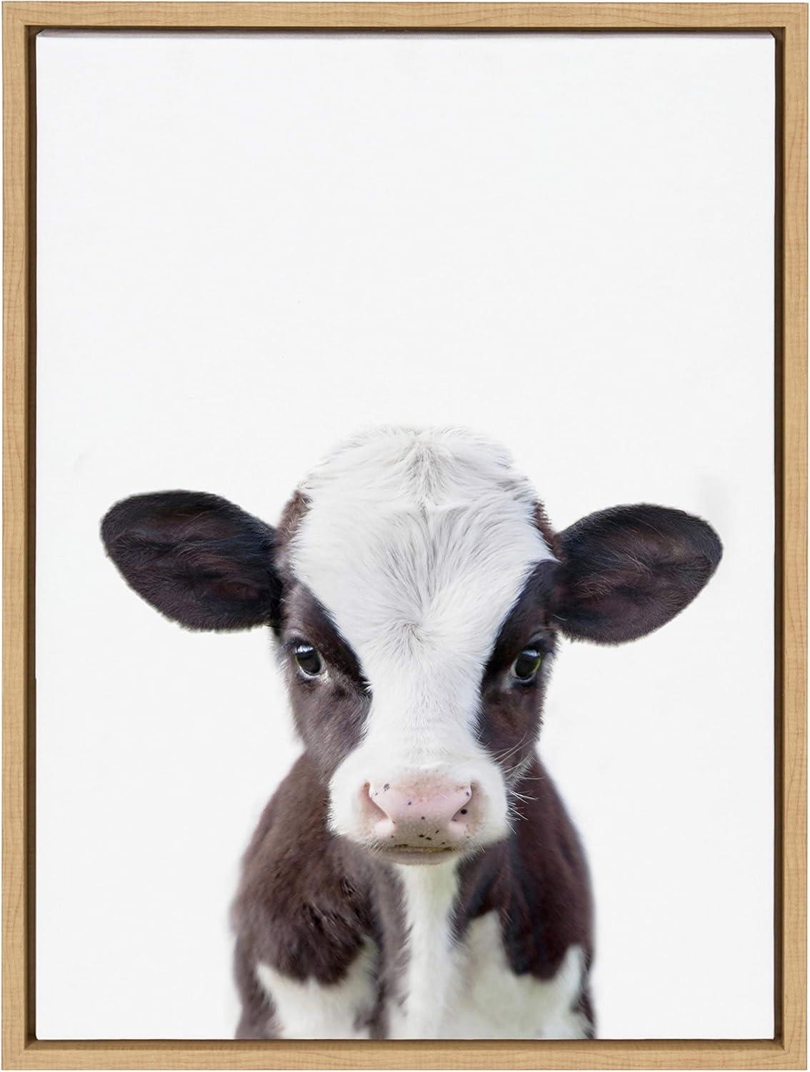 18" x 24" Sylvie Baby Cow Portrait Framed Canvas by Amy Peterson - Kate & Laurel All Things Decor