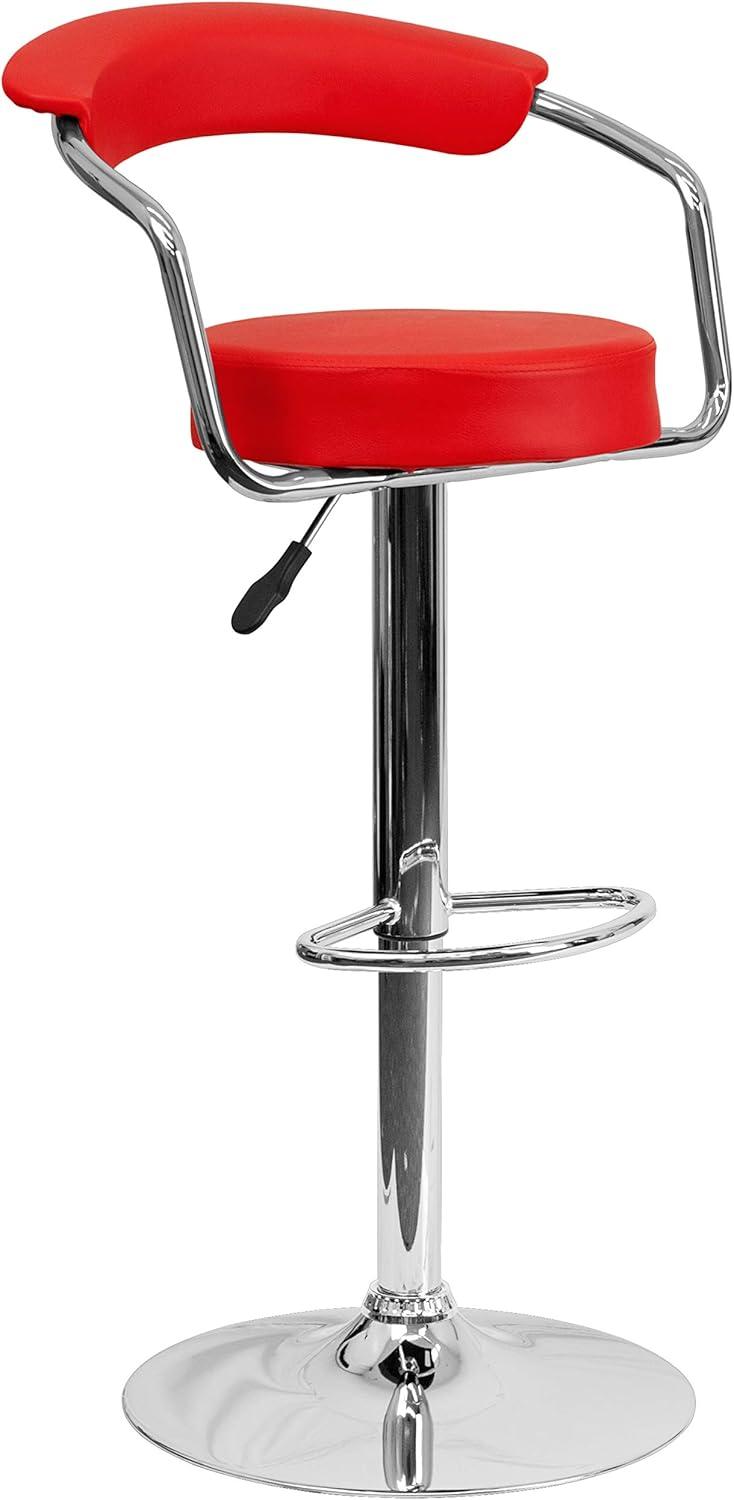 Flash Furniture Taft 2 Pk. Contemporary Red Vinyl Adjustable Height Barstool with Arms and Chrome Base