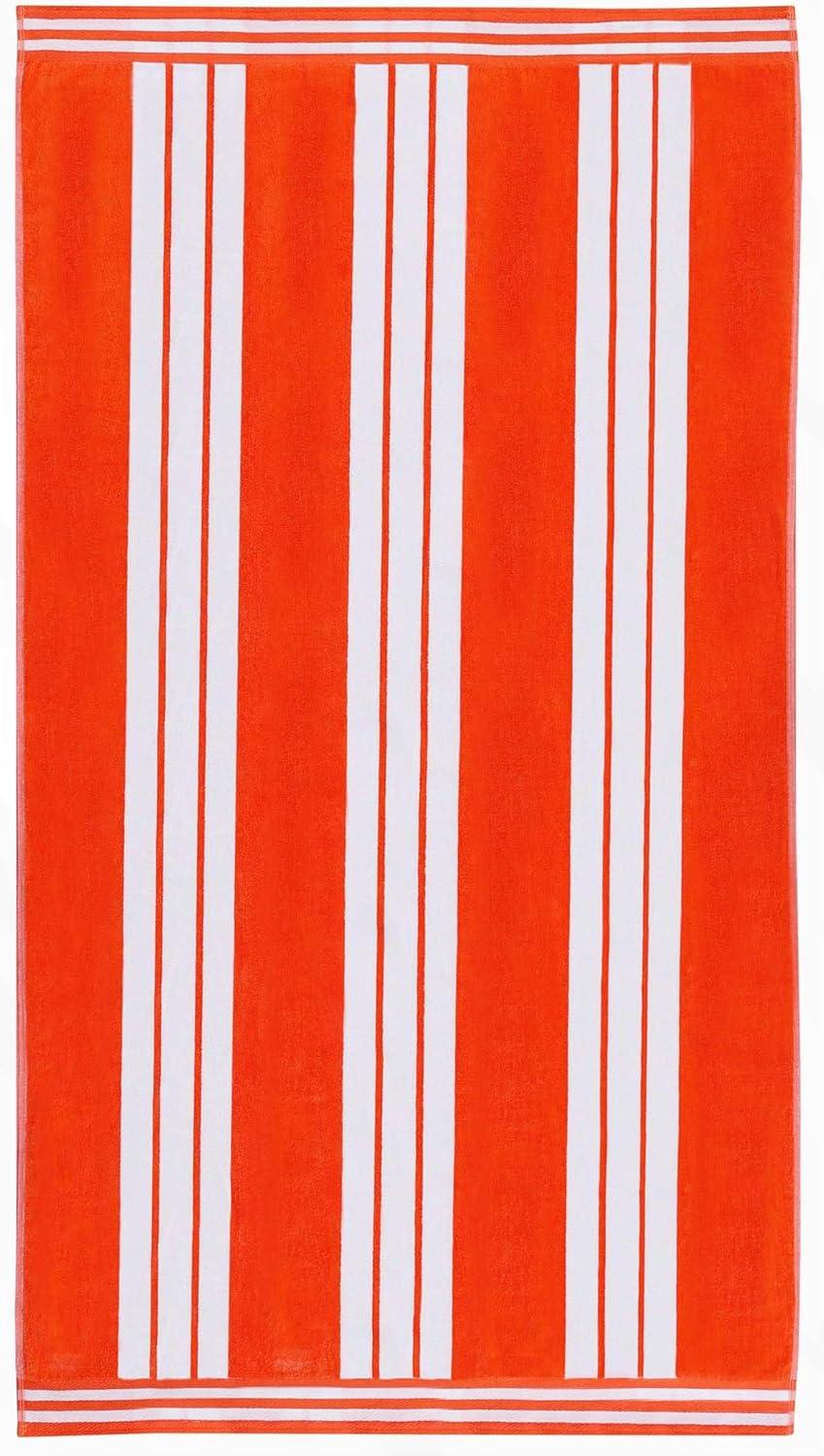 Cabana Stripe Oversized Cotton Beach Towel, Coral - Blue Nile Mills