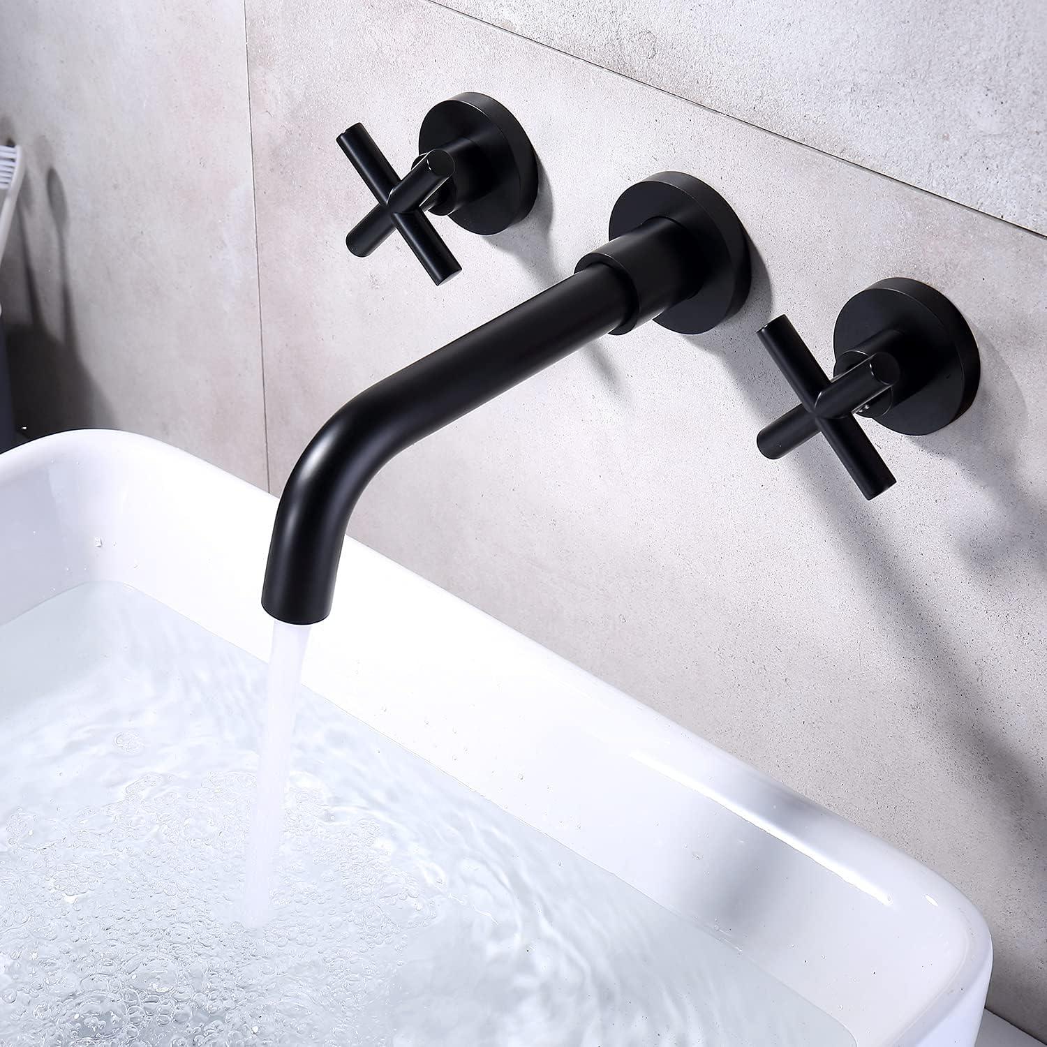 Matte Black Wall Mounted Double Handle Bathroom Faucet