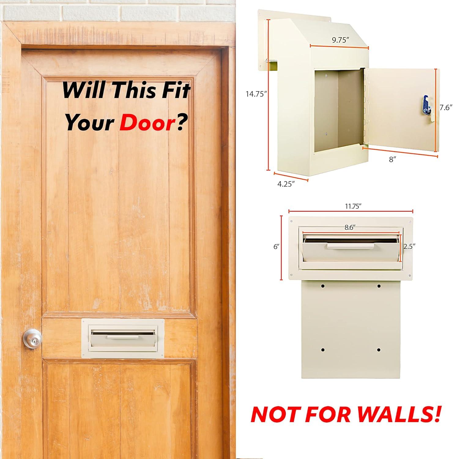 Beige Cream Steel Lockable Through-the-Door Mail Drop Box