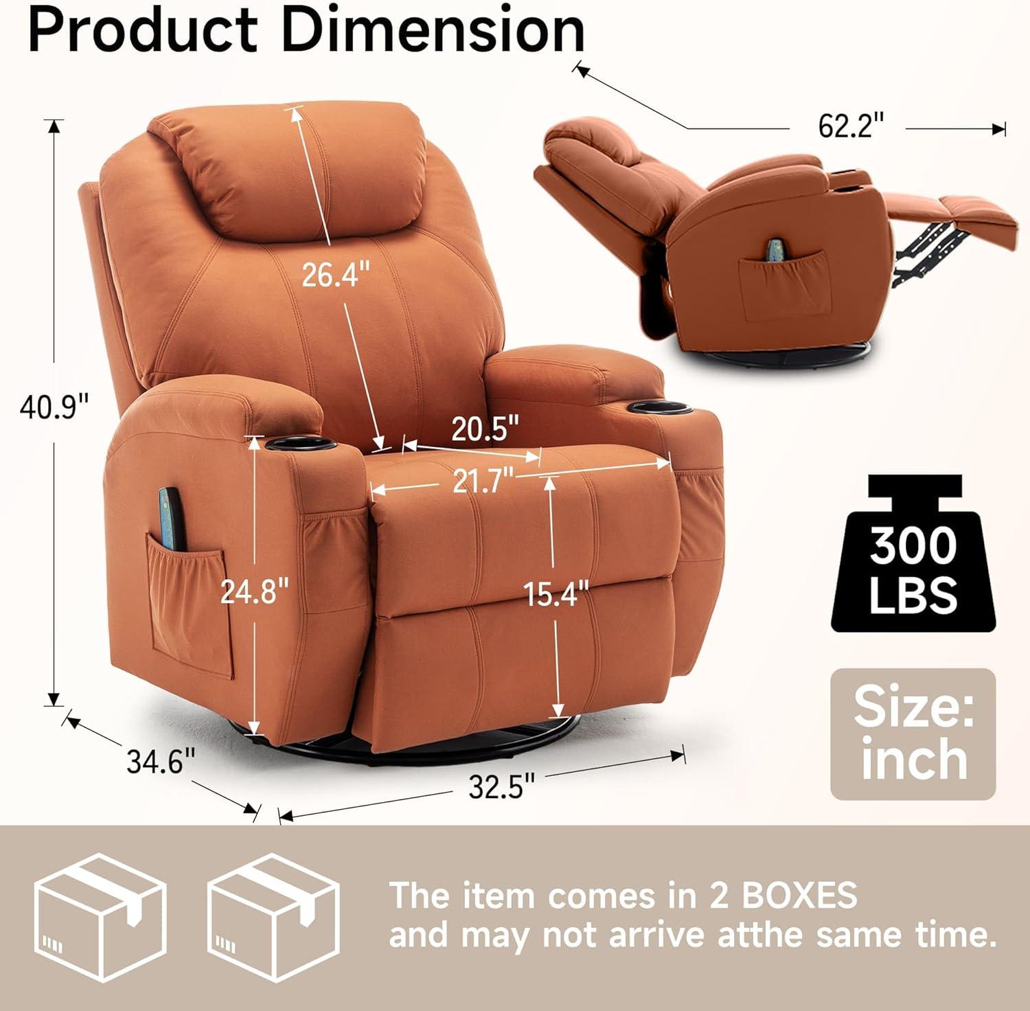 Latitude Run® Recliner Chair, Rocking Chair with Massage and Heat, 360° Swivel Recliner Chairs for Adults, Rocker Manual Recliner with Remote Control and Cup Holder for Living Room