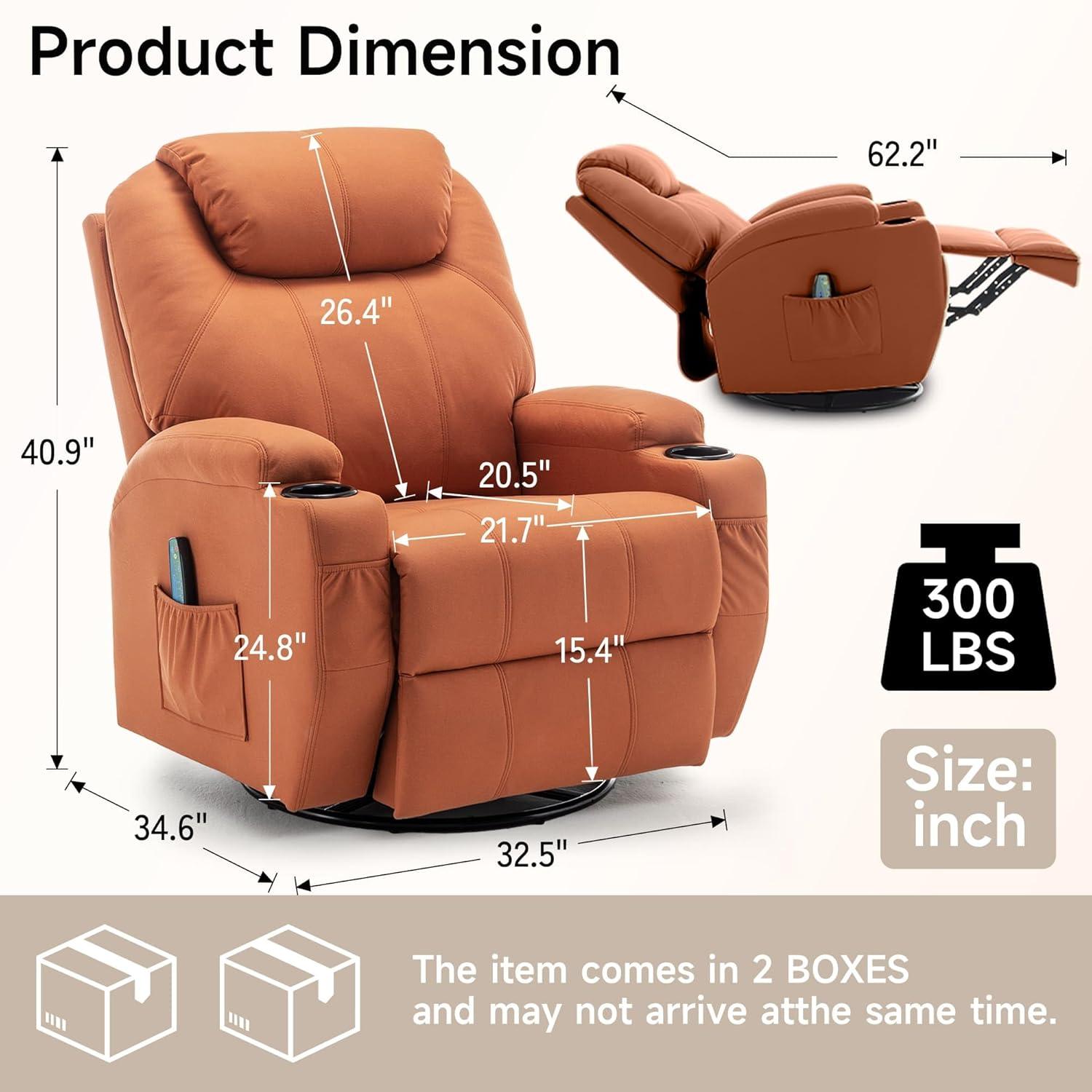 Latitude Run® Recliner Chair, Rocking Chair with Massage and Heat, 360° Swivel Recliner Chairs for Adults, Rocker Manual Recliner with Remote Control and Cup Holder for Living Room