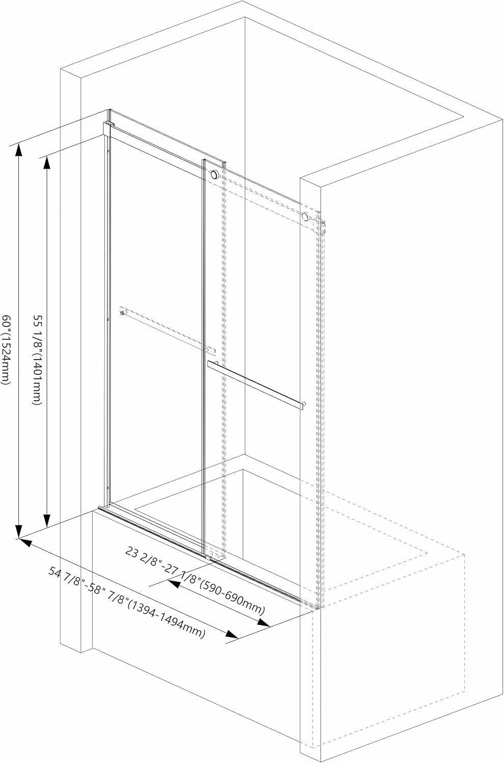 60" W x 60" H Double Sliding Semi- Frameless Shower Door with 5/16"(8mm) Clear Tempered Glass