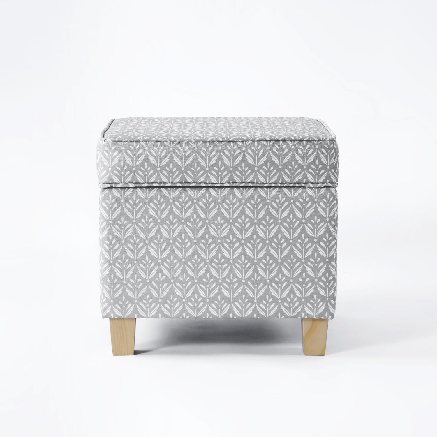 Light Gray Tufted Fabric Square Storage Ottoman with Wood Legs