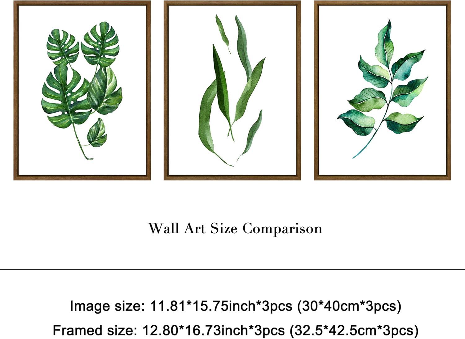 Green Leaves Botanic Canvas Wall Art Abstract Watercolor Pictures for Living Room Bedroom Wall Decor 3 Pieces Modern Stretched Artwork for Bathroom Decor