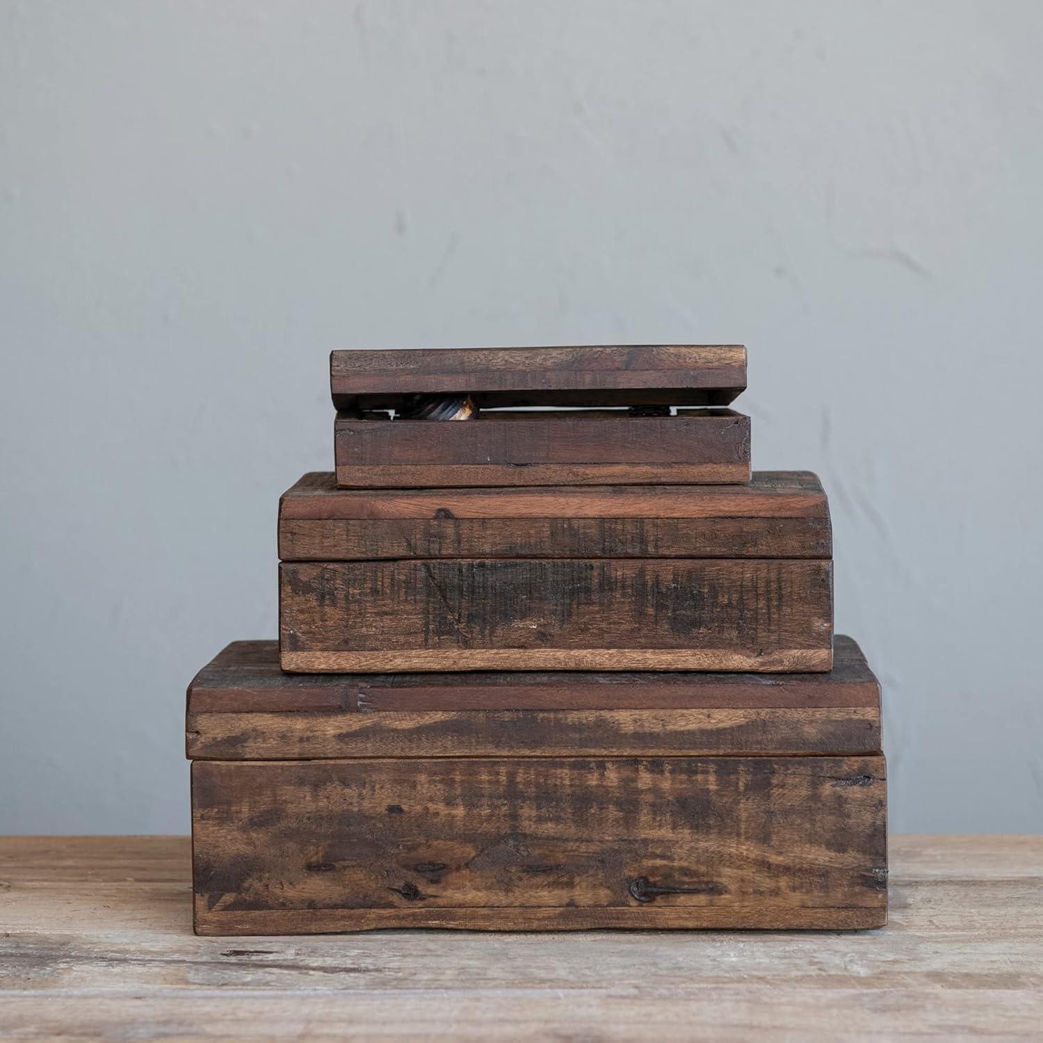 Set of 3 Reclaimed Natural Wood Storage Boxes