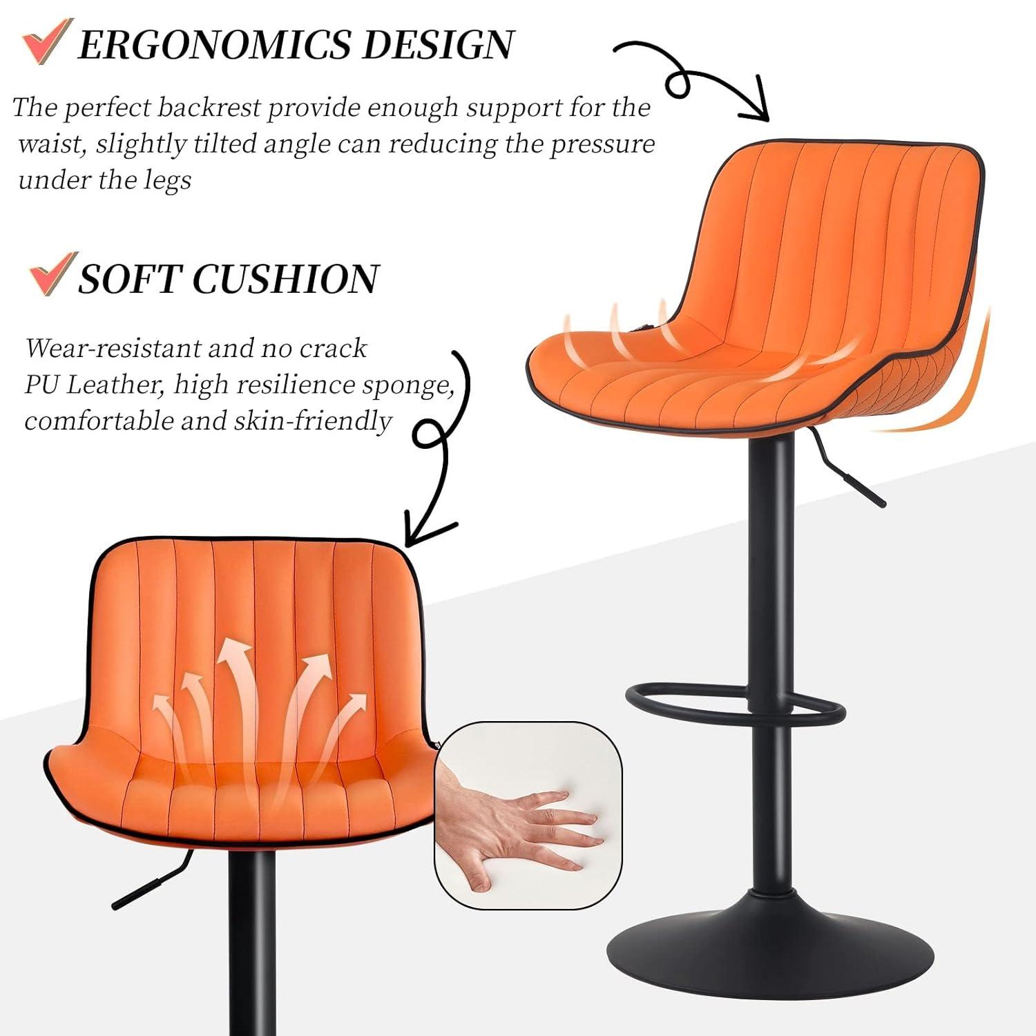 Zager Swivel Adjustable Height Bar Stools, Leather Upholstered Counter Stools, Modern Pub Stool