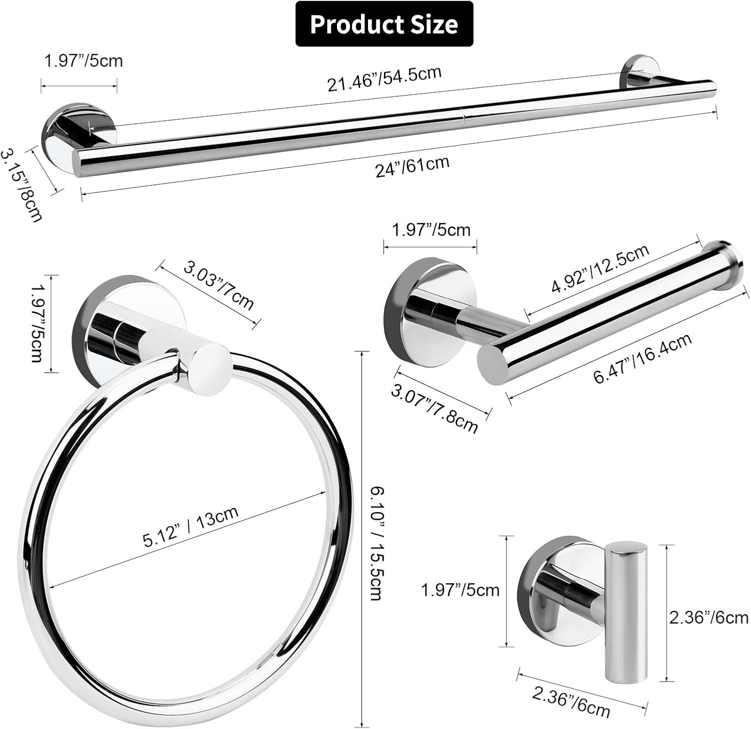 5-Piece Brushed Chrome Stainless Steel Bathroom Hardware Set