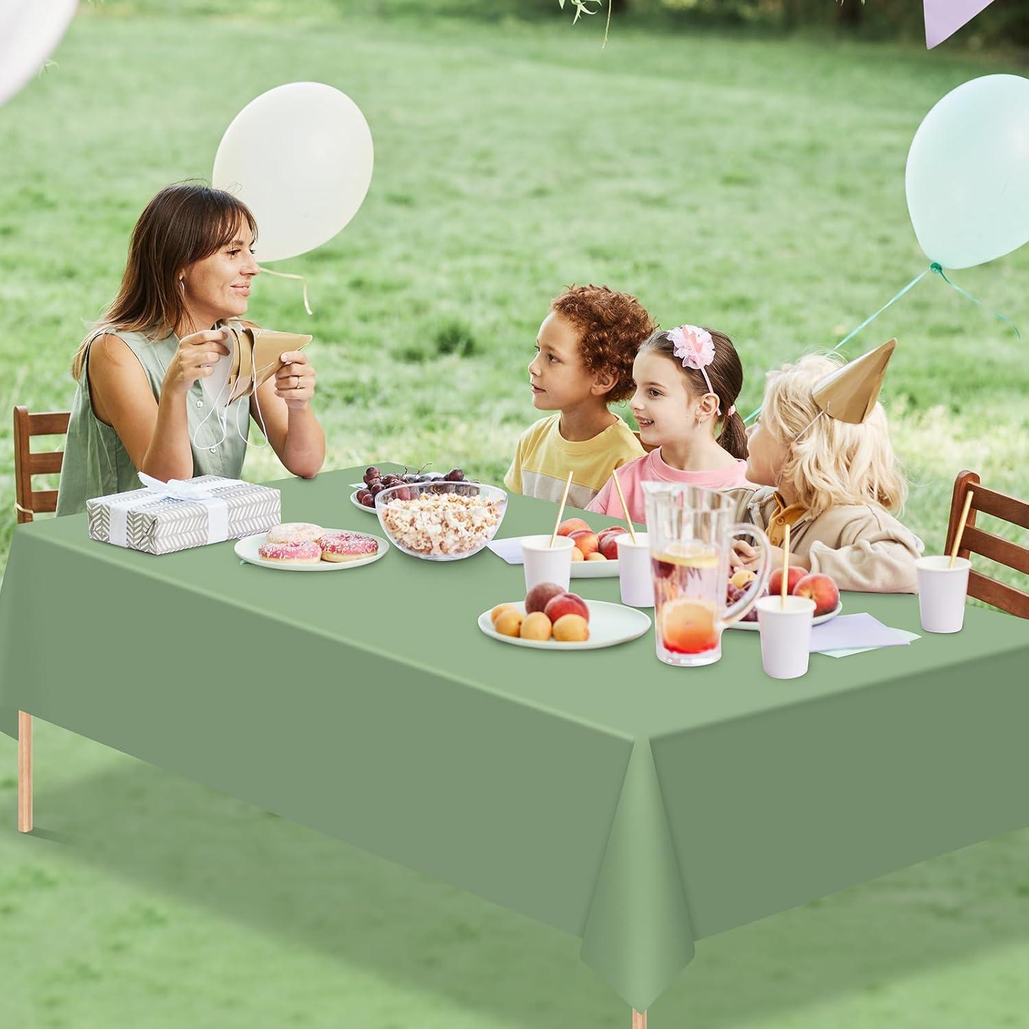 TRHOO-3Pack Sage Green Plastic Tablecloths for Rectangle Tables, Light Green Disposable Tablecloth, Waterproof Sage Green Table Cover for Birthday Bridal Wedding Baby Shower Party Decorations, 54 X 1