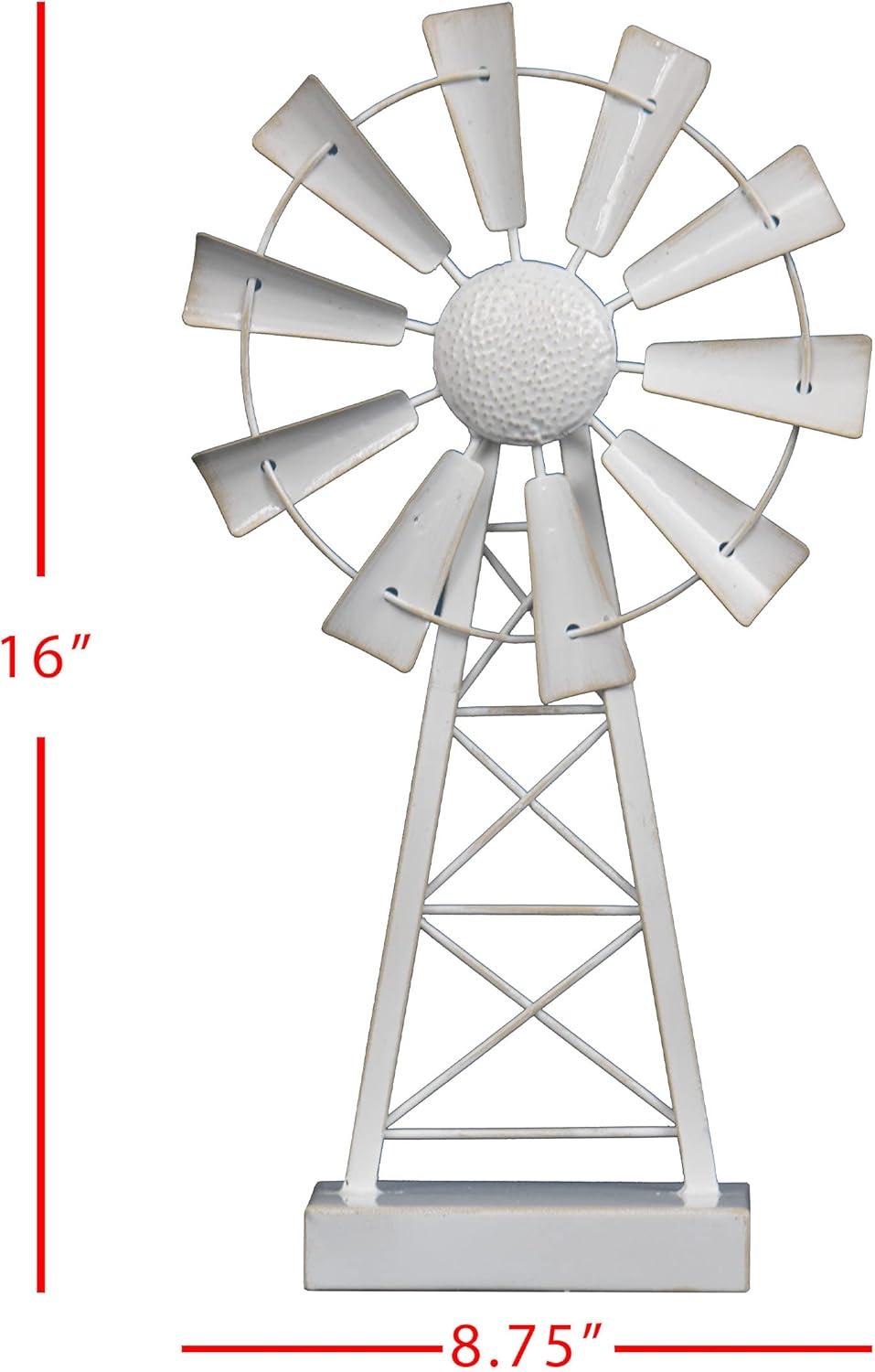 Small White Enamel Metal Windmill Table Decor - Foreside Home & Garden
