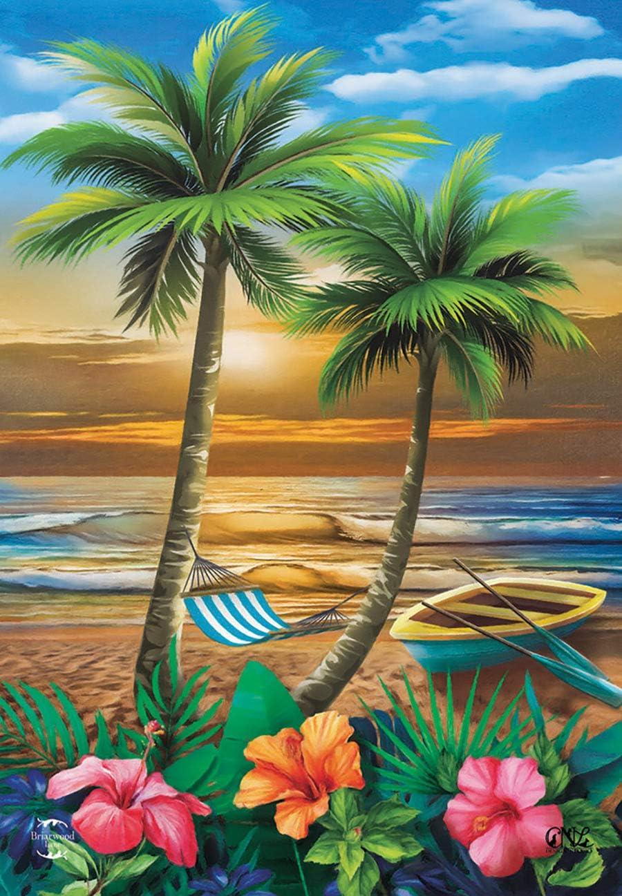 Briarwood Lane Sunset in Paradise House Flag Nautical Tropical Palm Trees 28" x 40"