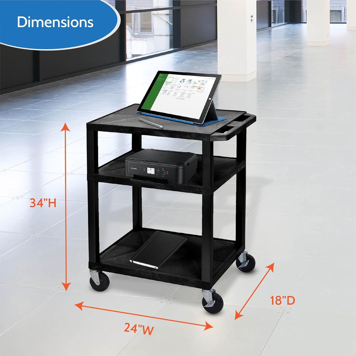 Black 3-Shelf Rolling Utility Cart with Electric Outlet