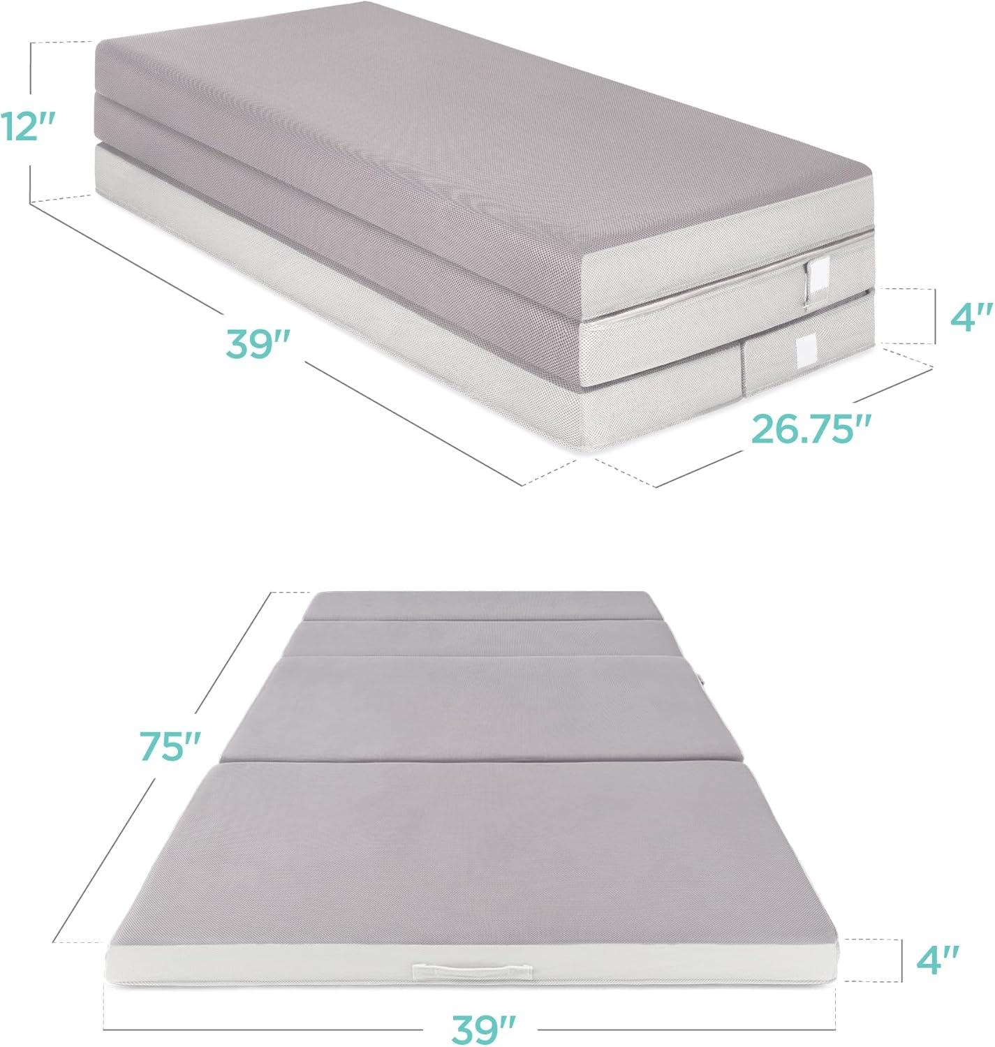 4-Inch Gray Foam Folding Twin Mattress with Carry Case