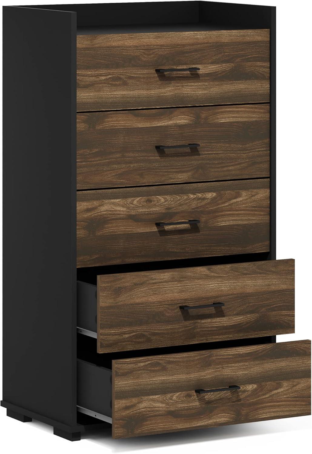 Columbia Walnut and Black 5-Drawer Composite Wood Dresser