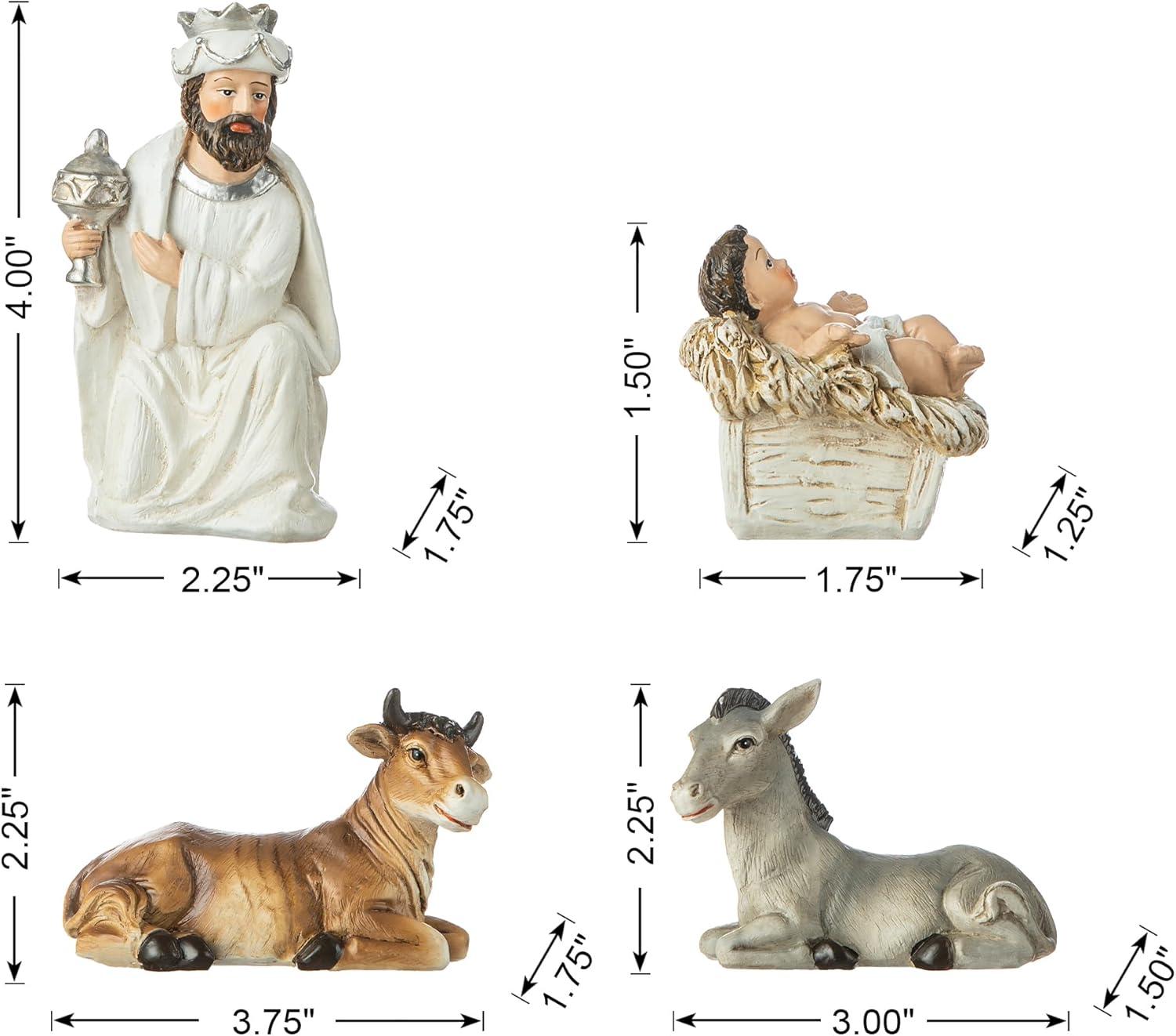 Ivory Resin Nativity Scene Set with Angel and Holy Family