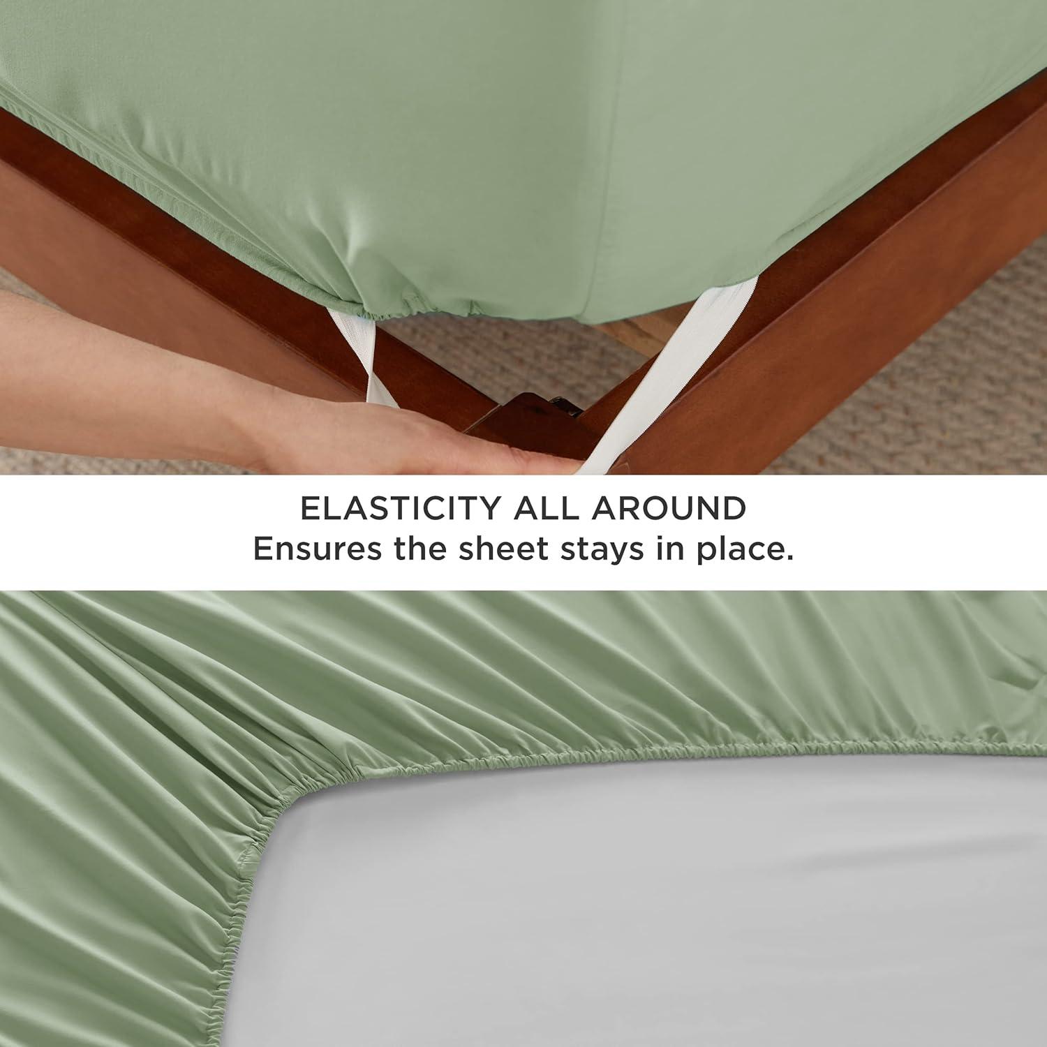 Bedsure Deep Pocket Queen Sheets Set - Fits Mattresses Up to 21 Inches Thick - 4 Piece GentleSoft Bed Sheets, Moisture Wicking, Soft & Cooling Bedsheet & Pillowcases, Easy & Secure Fit, Sage Green