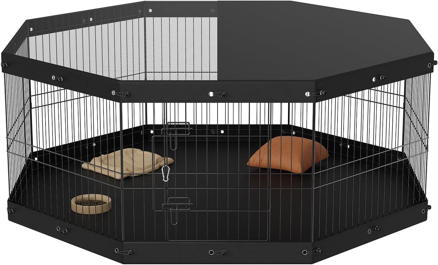 24'' Black Foldable Metal Dog Exercise Pen with Top Cover