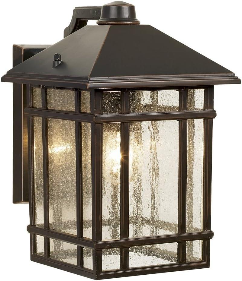 Kathy Ireland Sierra Craftsman Mission Outdoor Wall Light Fixture Rubbed Bronze 11" High Frosted Seeded Glass Panels for Post Exterior Barn Deck House