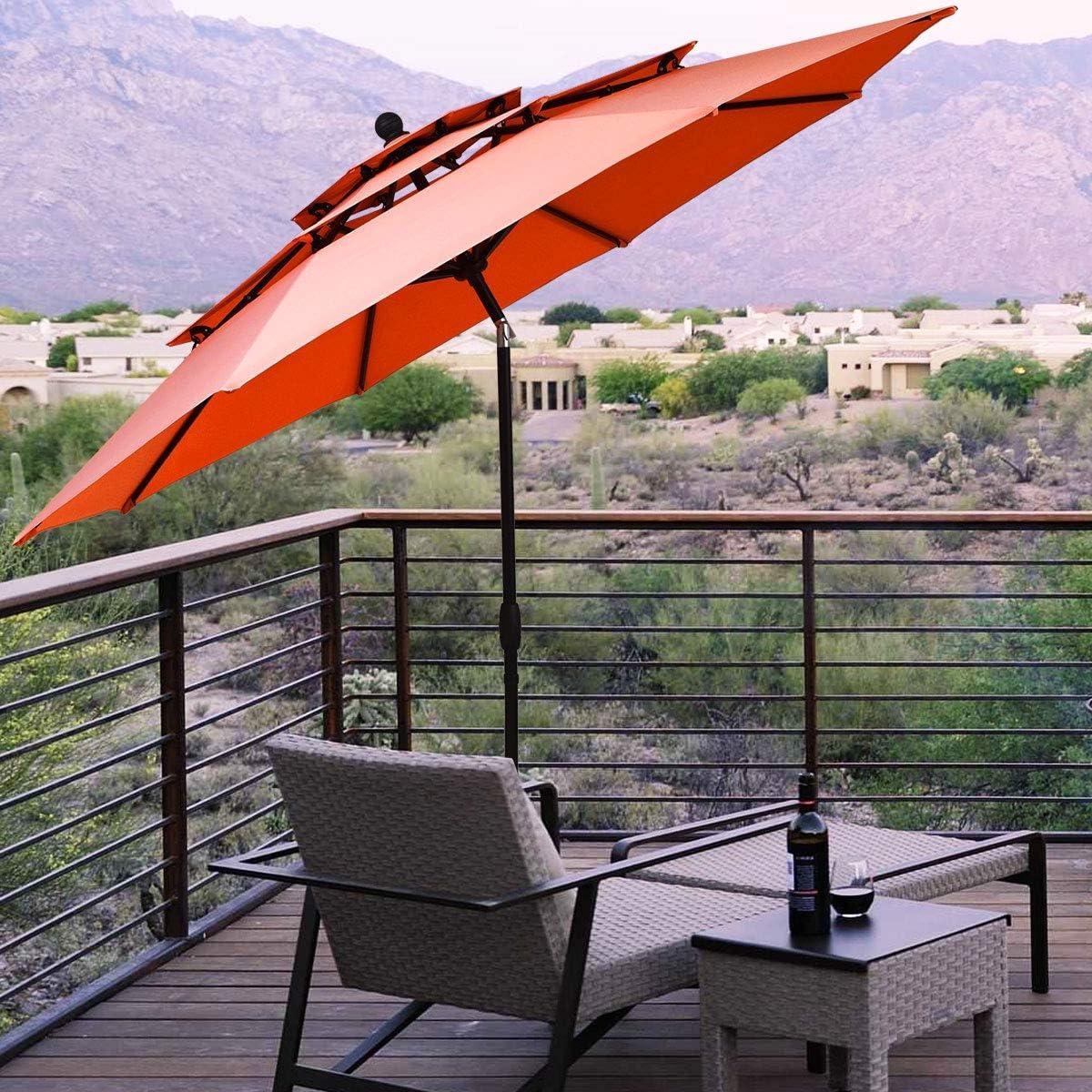 10' Orange Polyester Octagonal Patio Umbrella with Crank Lift