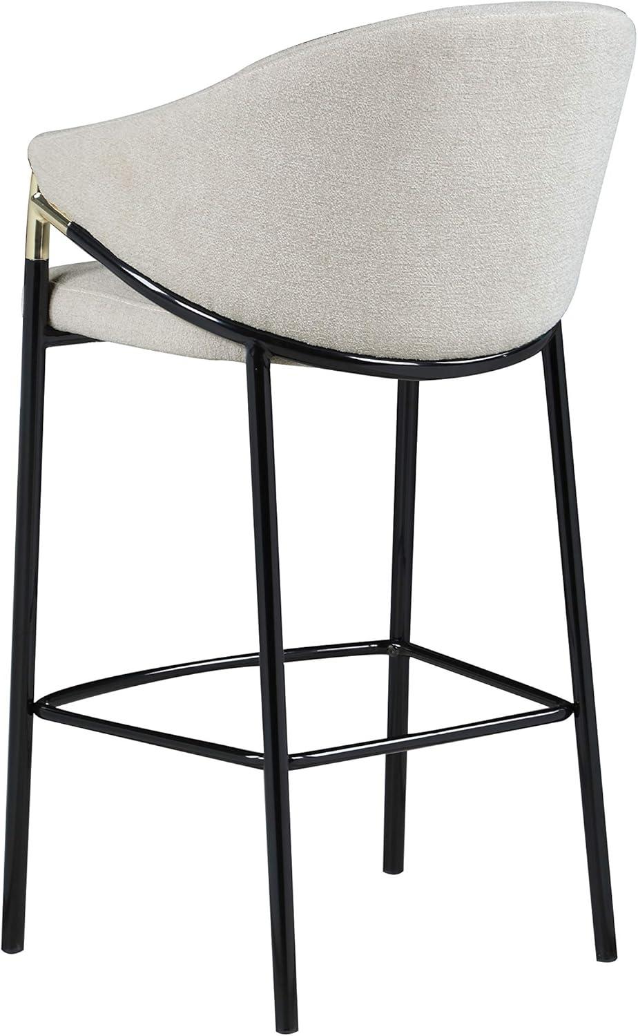 Beige Fabric and Black Metal Bar Height Stools with Sloped Arms