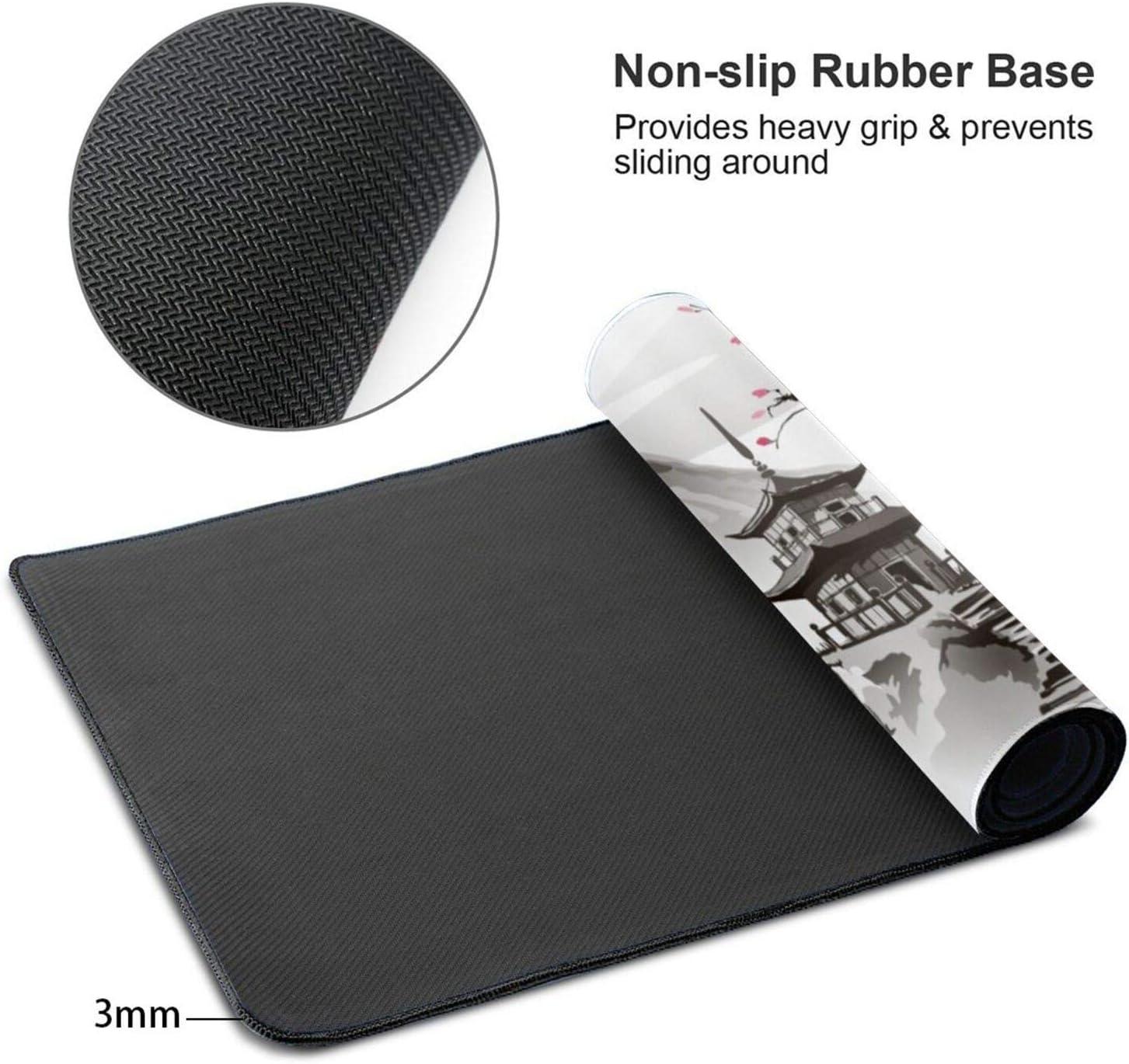 Japanese Cherry Blossom White Gaming Mouse Pad XL, Extended Large Mouse Mat Desk Pad, Stitched Edges Mousepad, Long Nonslip Rubber Base Mice Pad, 31.5 X 11.8 Inch