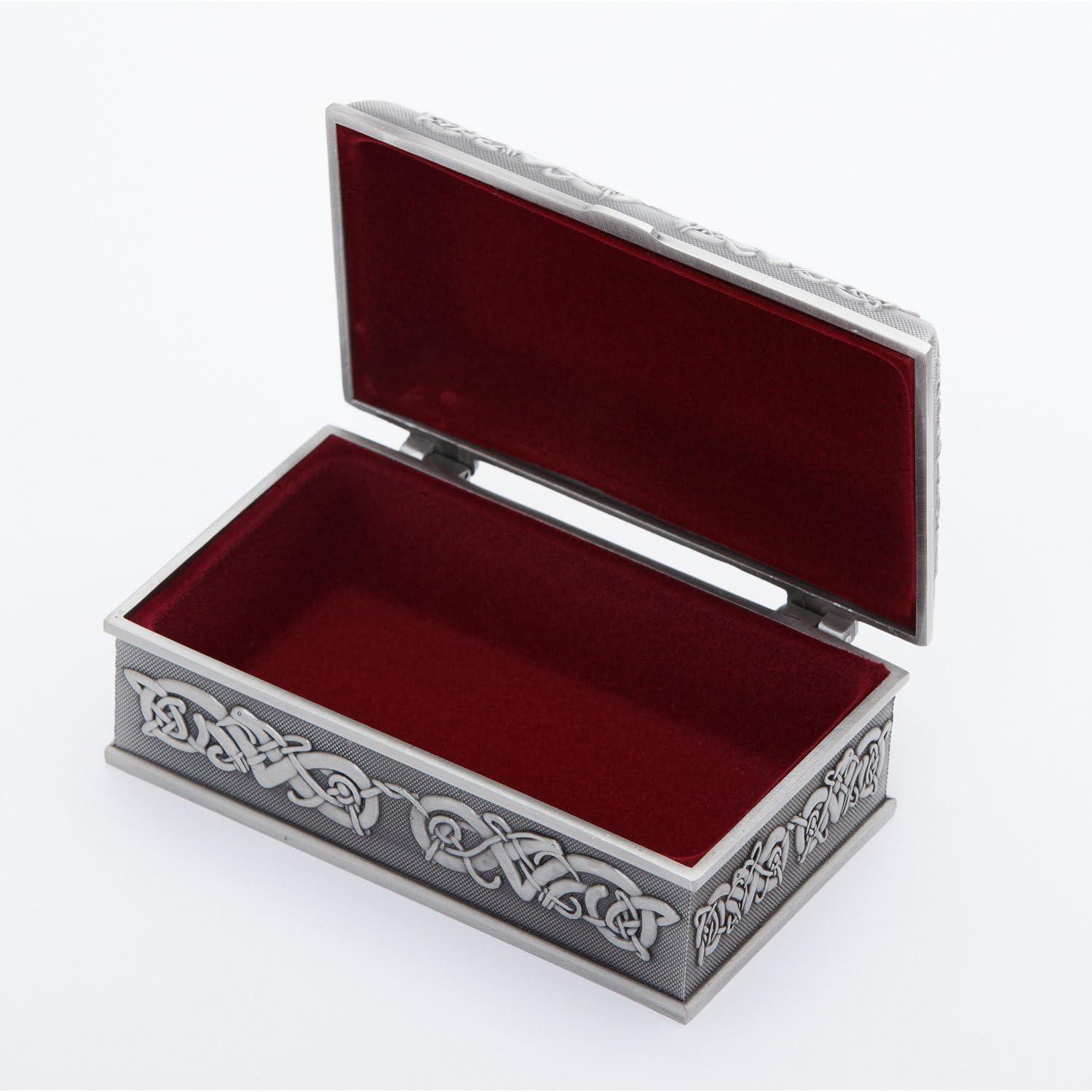 Mullingar Pewter Jewelry Box Claddagh Design 5" L x 3" W x 2.3" H