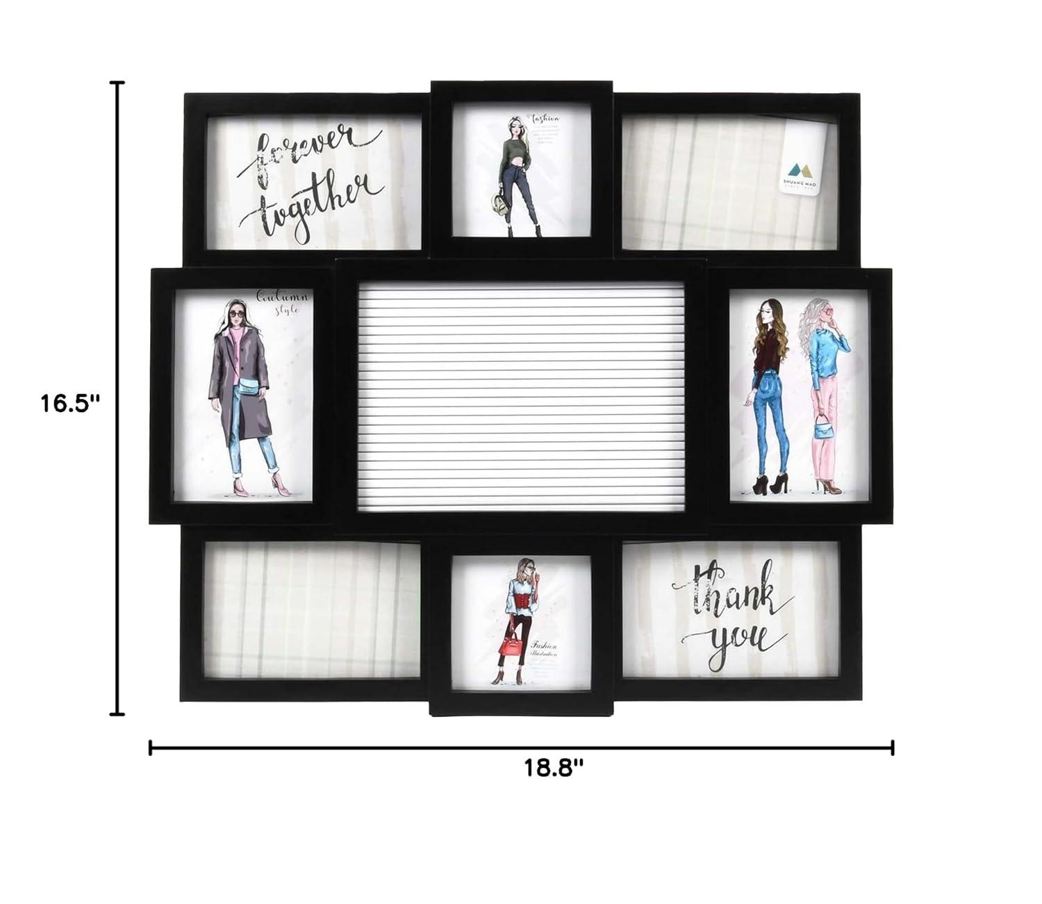 Prinz 8-Opening Letterboard Wall Collage Picture Frame, Holds Multi-Sized Photos, Black