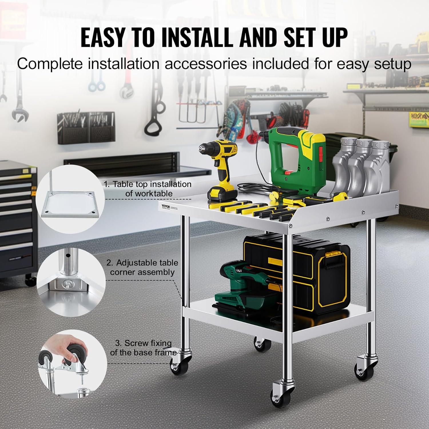 VEVOR VEVOR Stainless Steel 28'' L x 24'' W x 30'' H Adjustable Portable Work Table