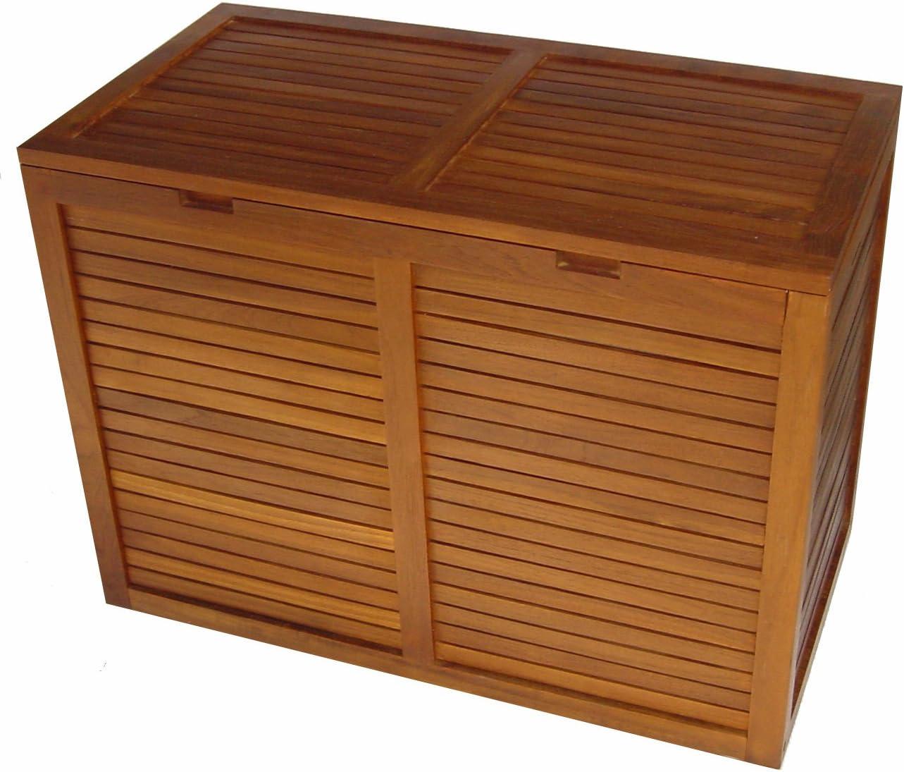 Teak Double Laundry Hamper with Pneumatic Lid and Removable Bags