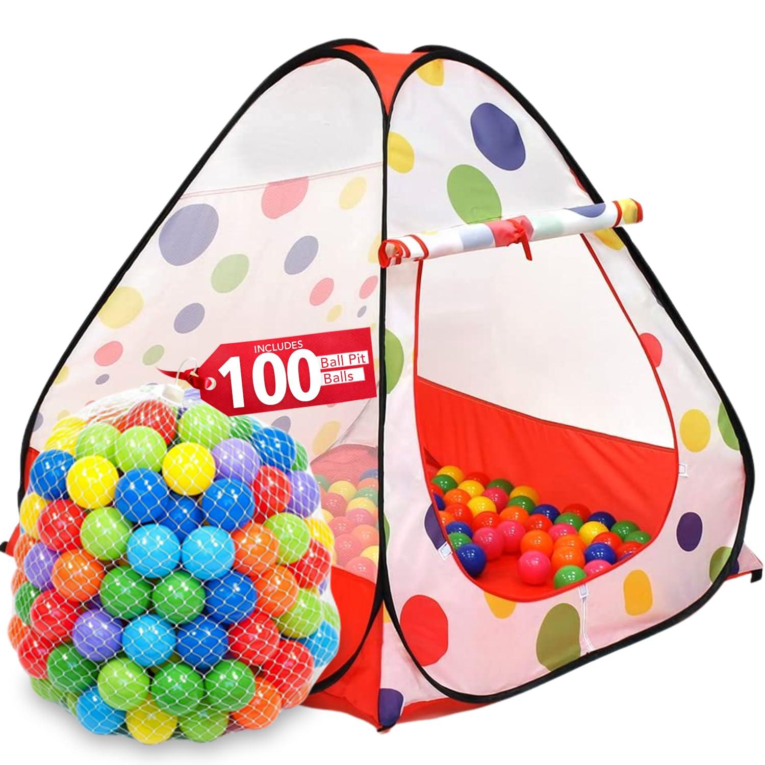 Kids Play Tent with 100 Balls – 39″x39″ Pop-Up Ball Pit Playhouse – Indoor/Outdoor Toy with Mesh Windows & Carry Bag