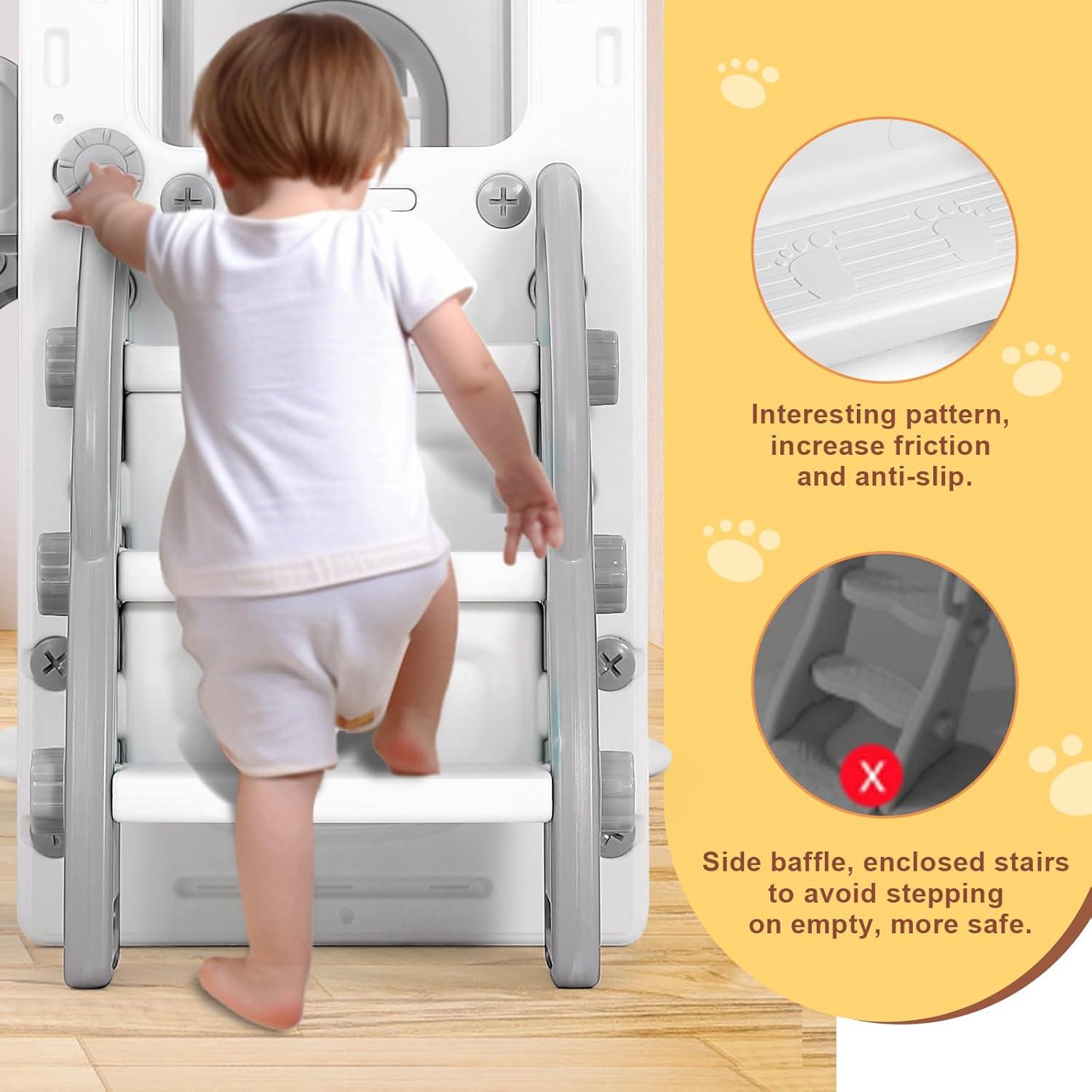 10 in 1 Toddler Slide, Age 1-3 with Swing, Basketball Hoop and Telescope, Kid Slide for Toddlers, Indoor Outdoor Playset Toddler Playground