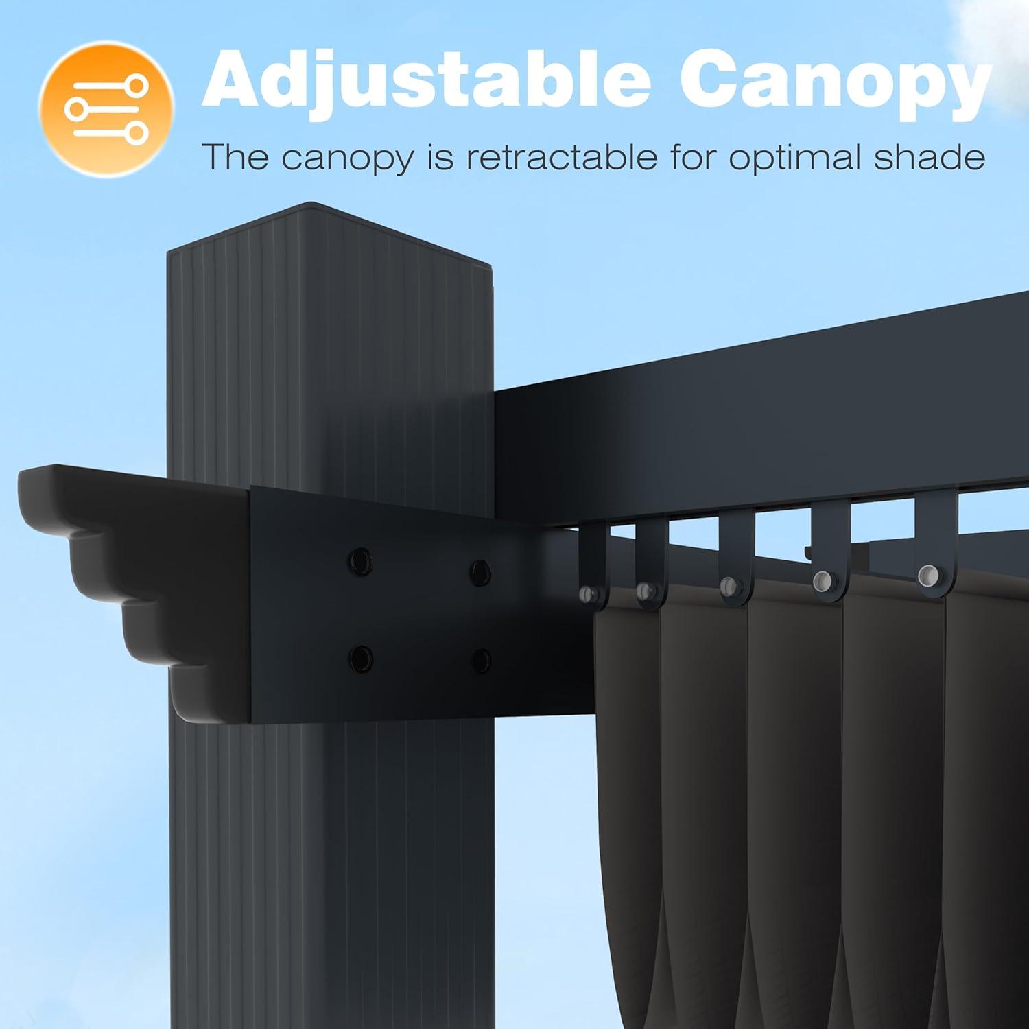 Gray Aluminum Pergola with Retractable Canopy, 13x10 ft