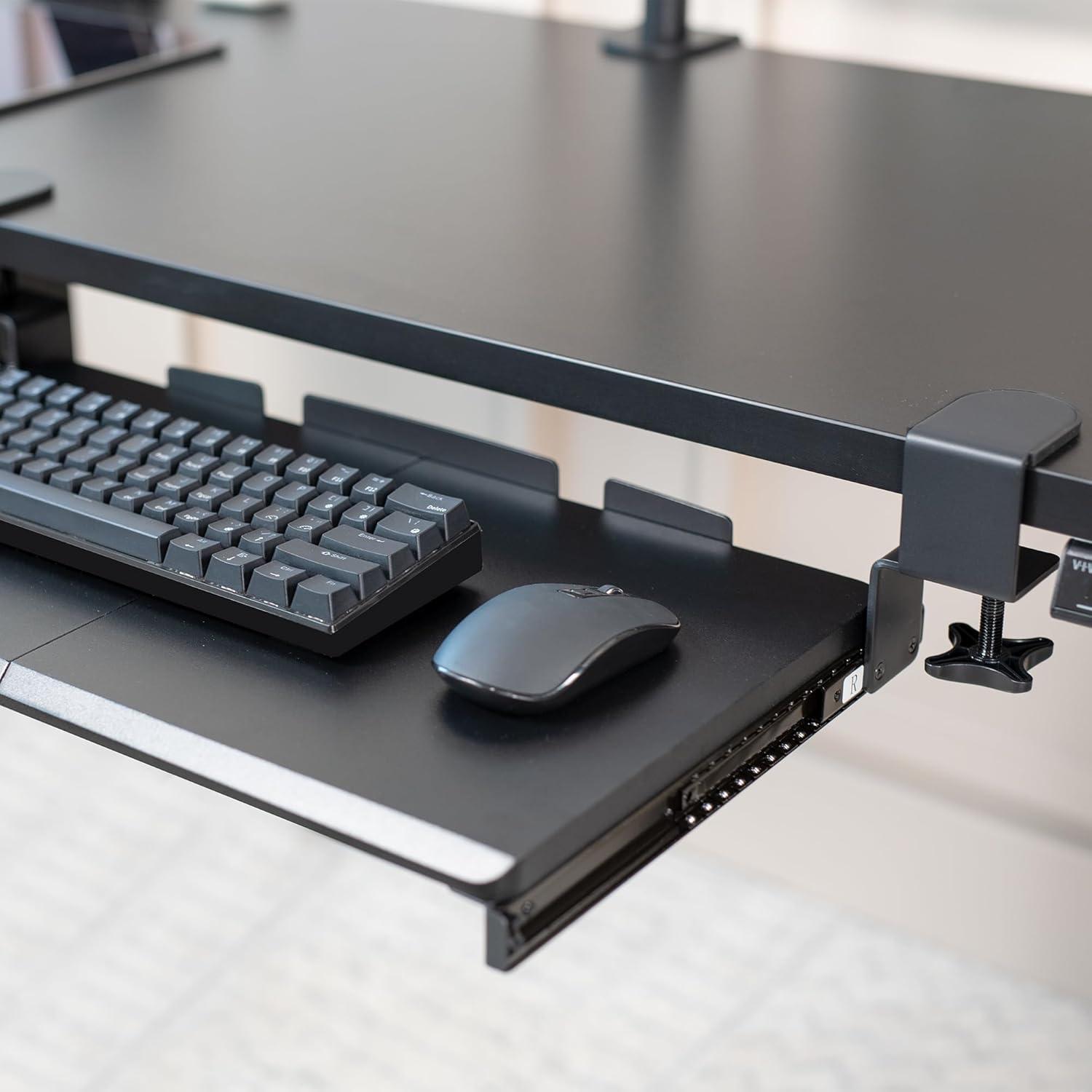 VIVO Black Small Clamp-on Computer Keyboard and Mouse Under Desk Slider Tray