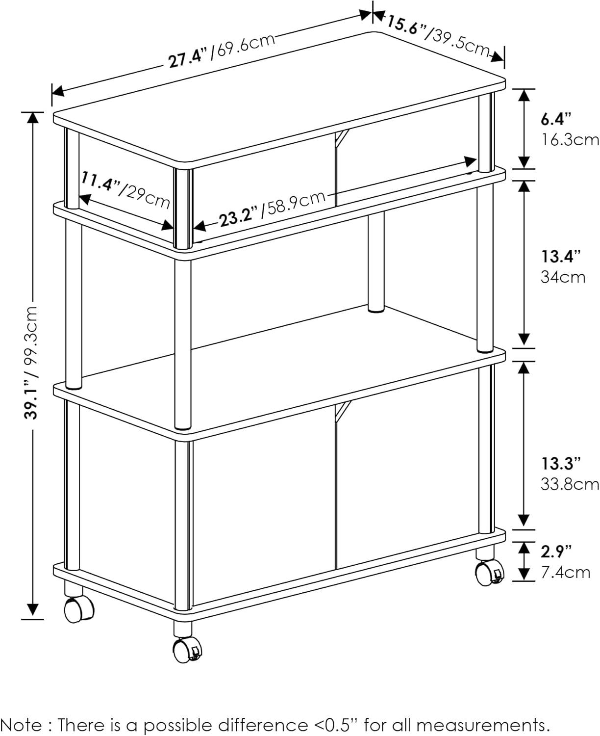 Furinno Turn-N-Tube Toolless Storage Cart with Cabinet, French Oak Grey/Black