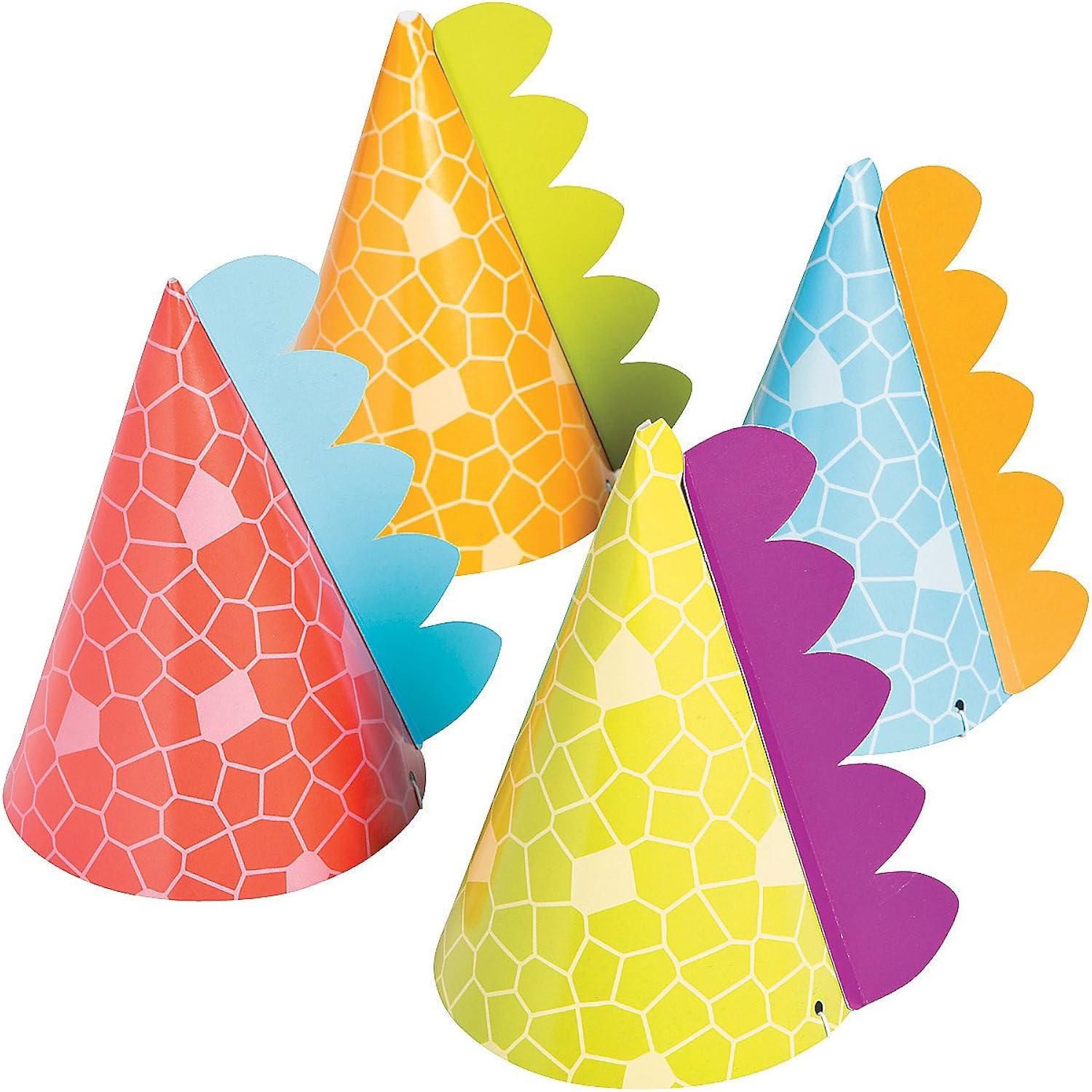 Colorful Paper Dinosaur Party Hats with Adhesive Scales