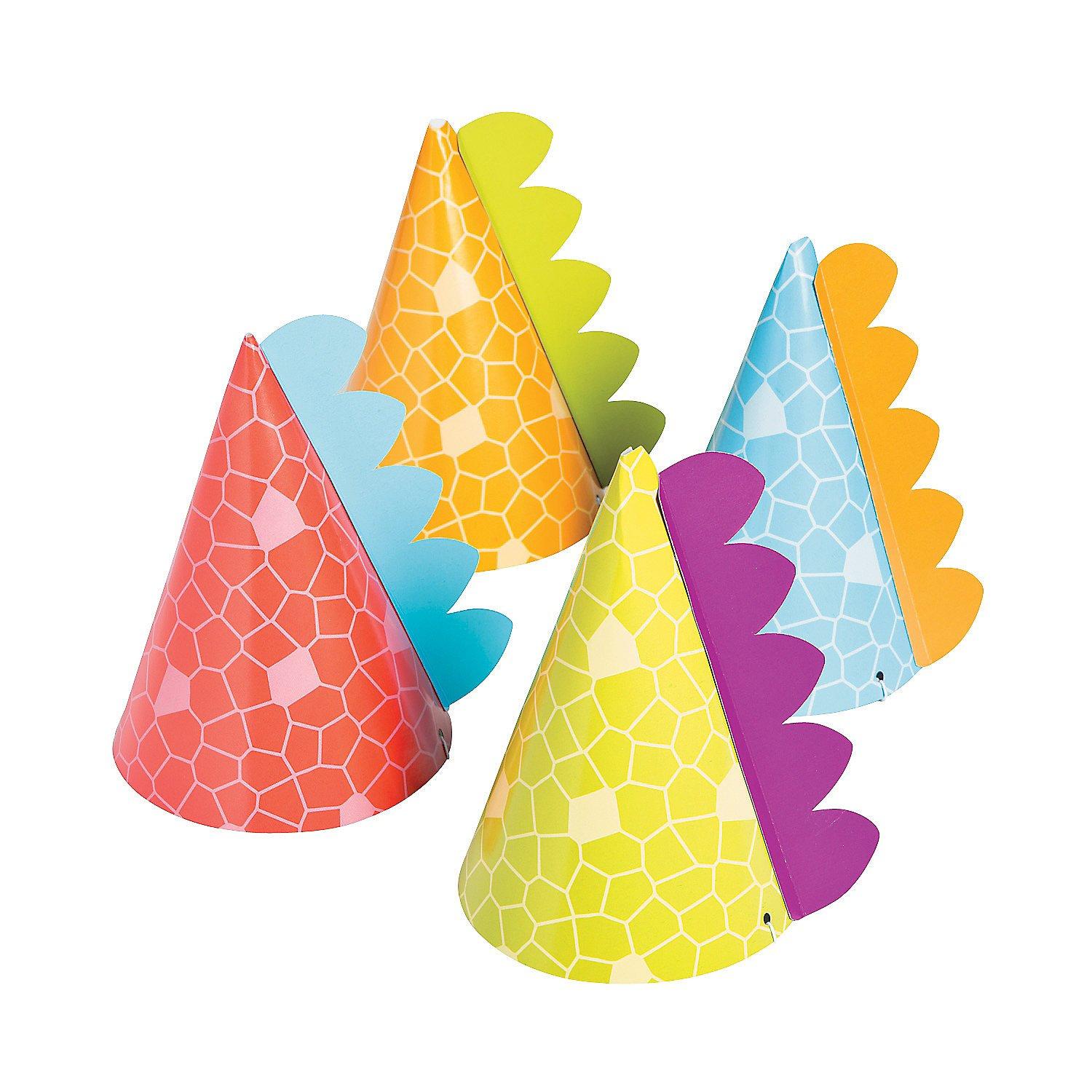 Colorful Paper Dinosaur Party Hats with Adhesive Scales