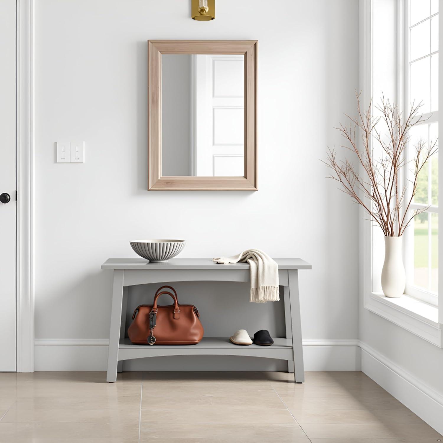 Alaterre Craftsbury 36 in. Sturdy Pine Wood Entryway Bench, Open Design Accent Furniture, Gray