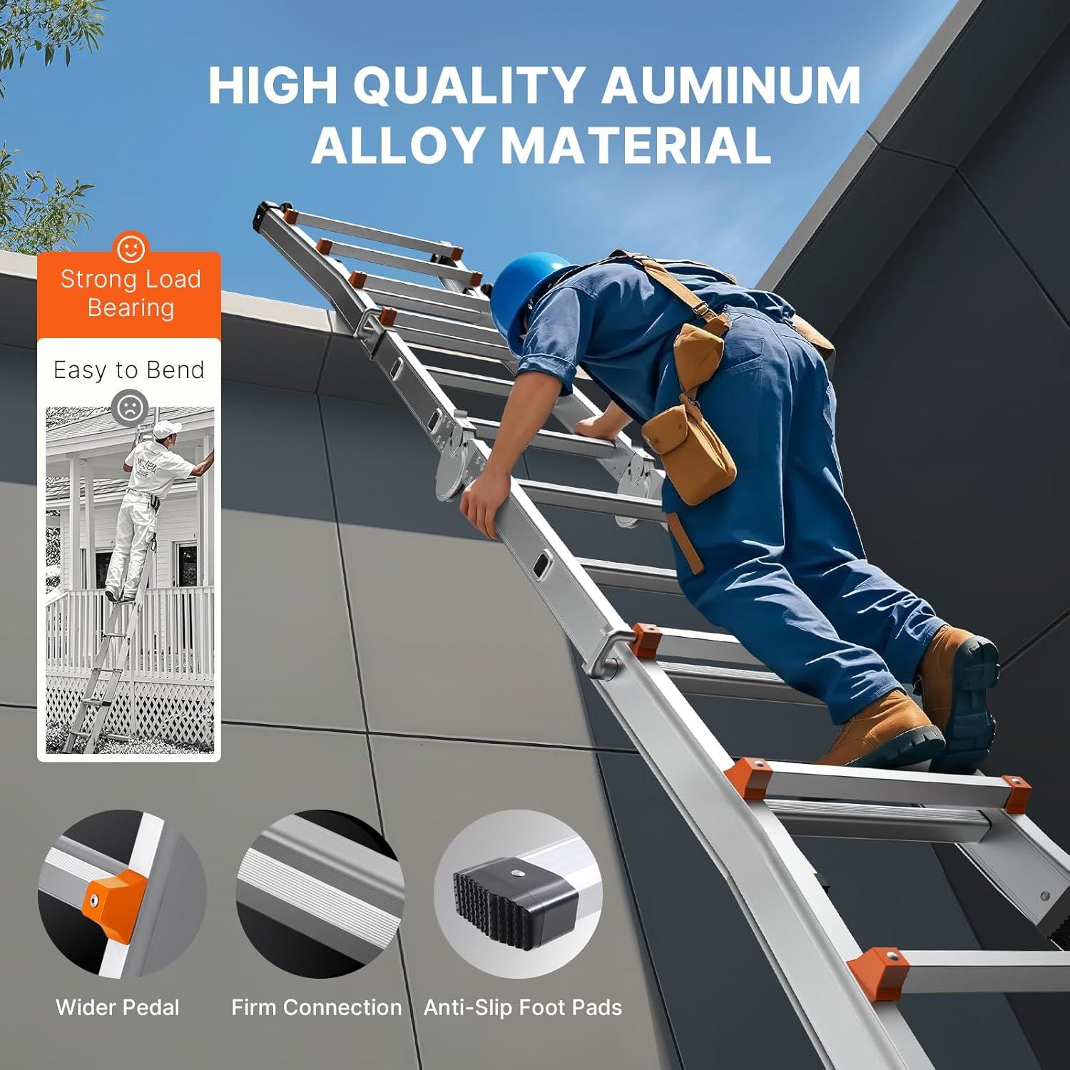 Compact Aluminum Telescopic A-Frame Ladder with Wheels