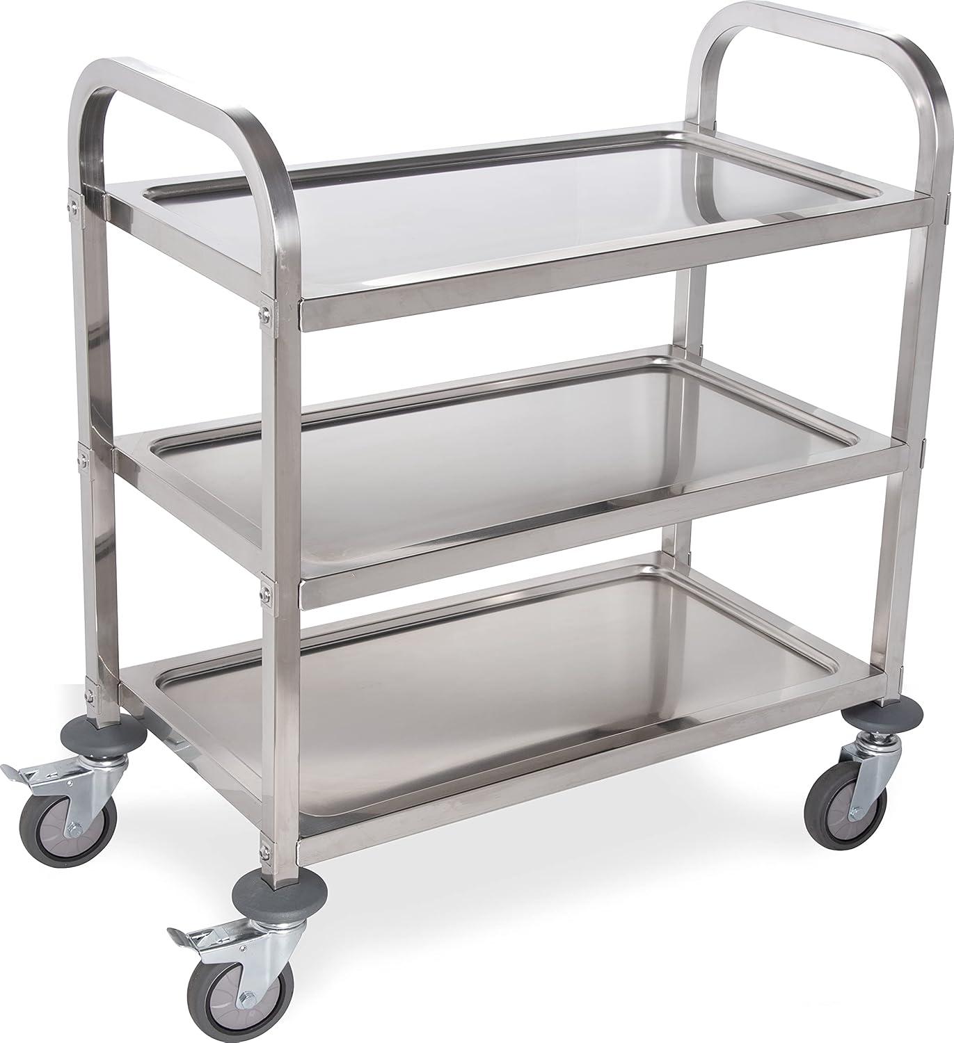 Stainless Steel 3-Shelf Utility Cart with Locking Casters