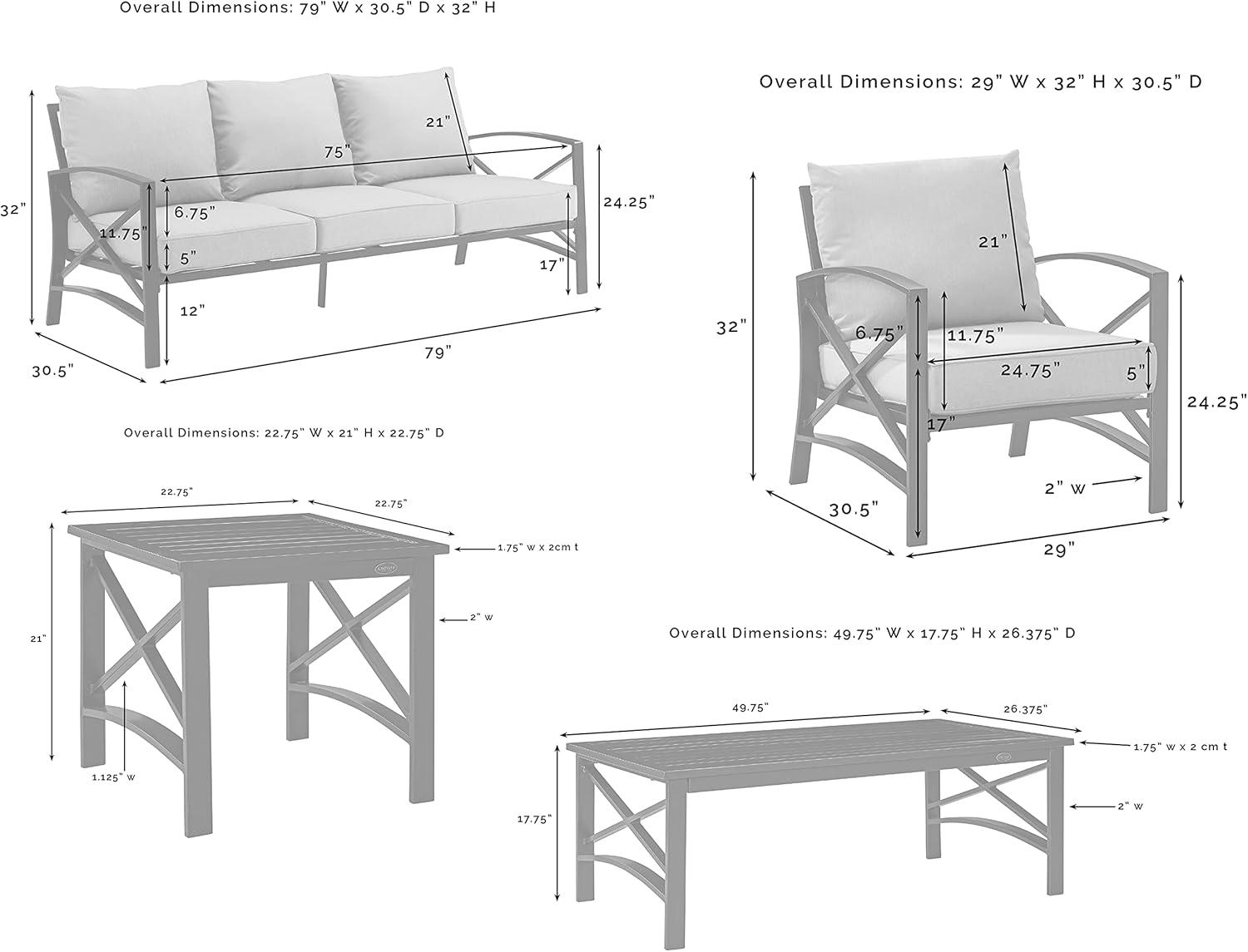 Kaplan 5pc Outdoor Sofa Set - Oatmeal - Crosley: Steel Frame, Transitional Design, Patio Lounge Furniture