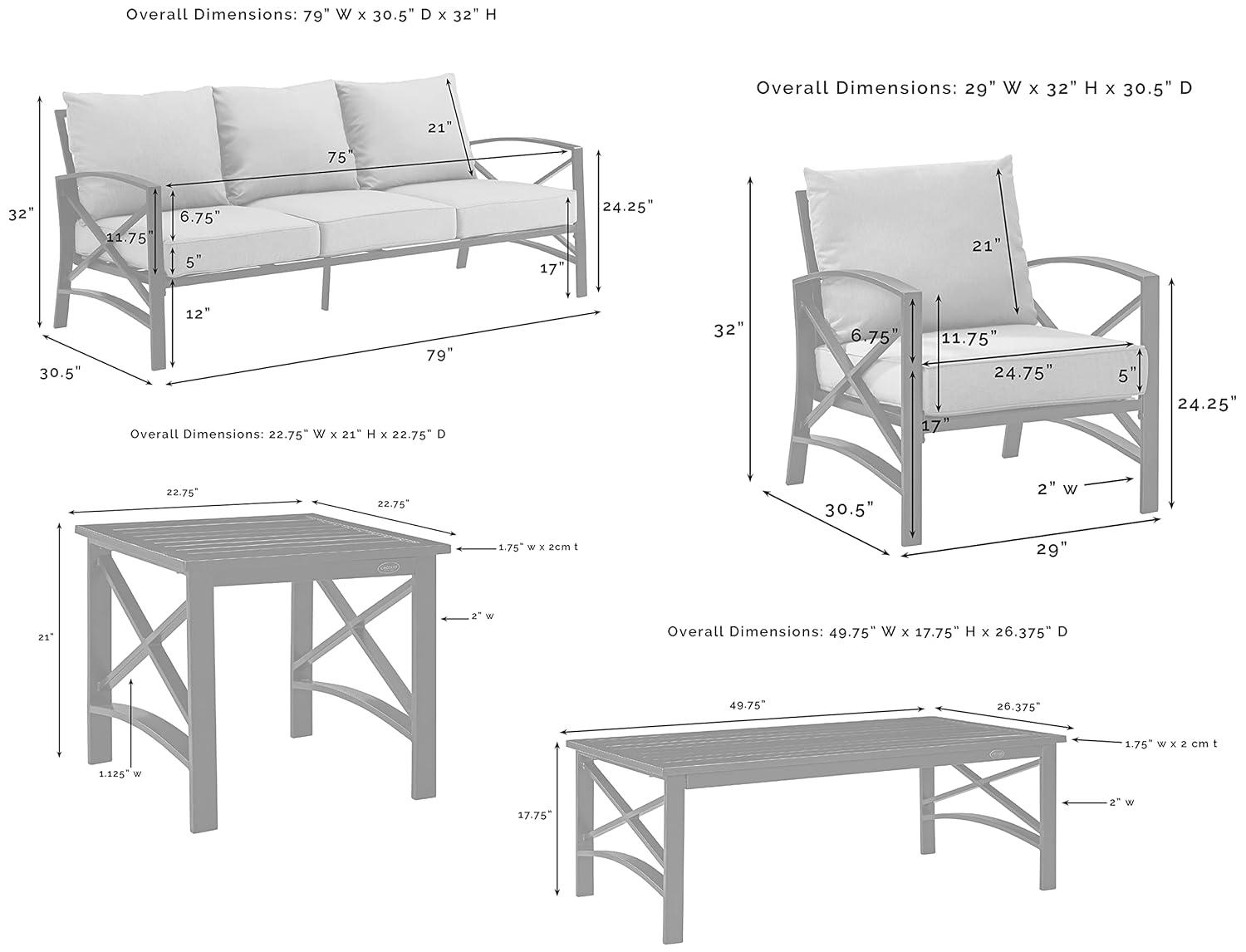 Kaplan 5pc Outdoor Sofa Set - Oatmeal - Crosley: Steel Frame, Transitional Design, Patio Lounge Furniture