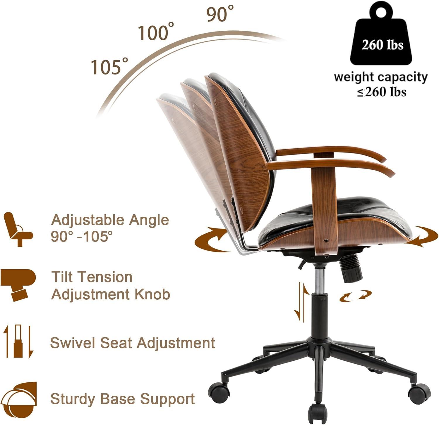 Glitzhome Leather Home Office Chair with Arm, Mid-Back Adjustable Executive Swivel Desk Task Chair,Beige