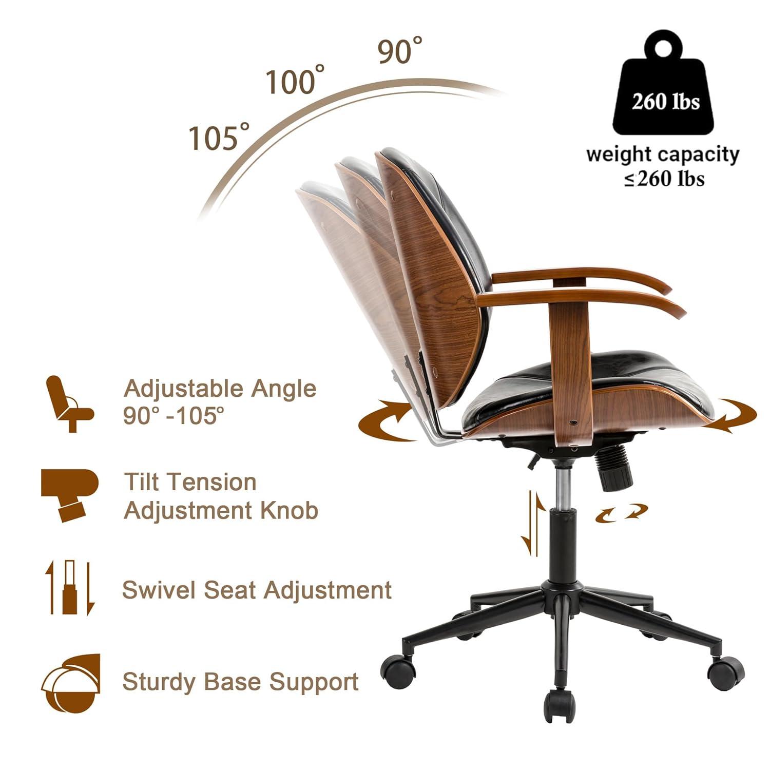 Glitzhome Leather Home Office Chair with Arm, Mid-Back Adjustable Executive Swivel Desk Task Chair,Beige